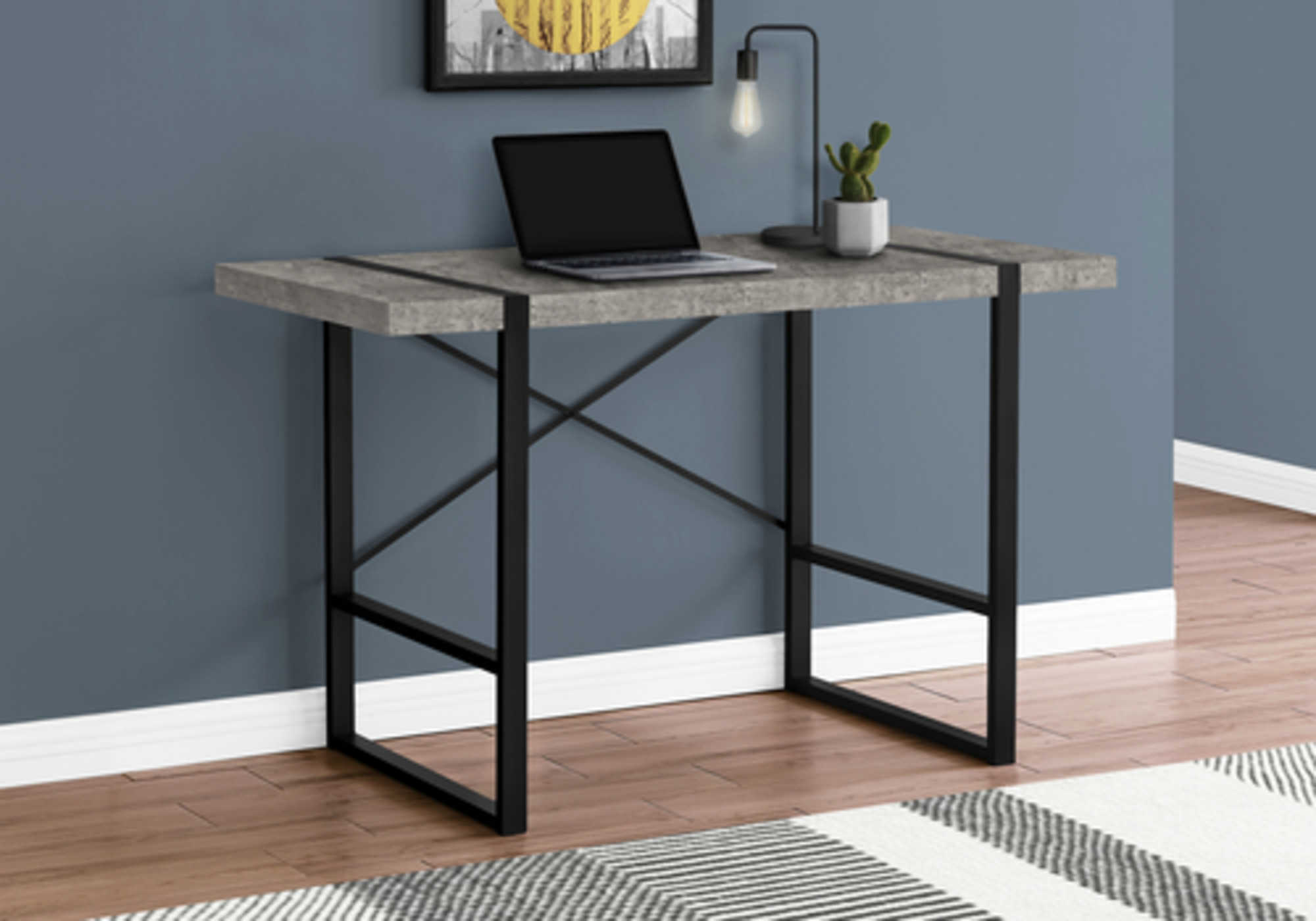 BUREAU D'ORDINATEUR - 48"L / ASPECT BÉTON GRIS / MÉTAL NOIR # I 7661