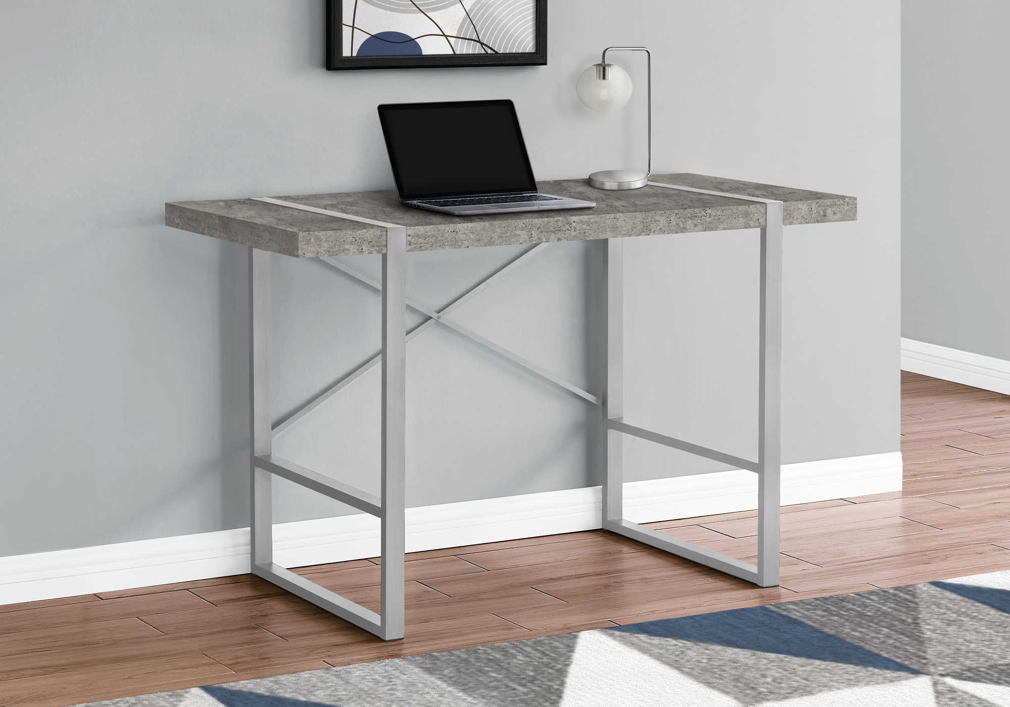 COMPUTER DESK - 48"L / GREY CONCRETE-LOOK / SILVER METAL # I 7662