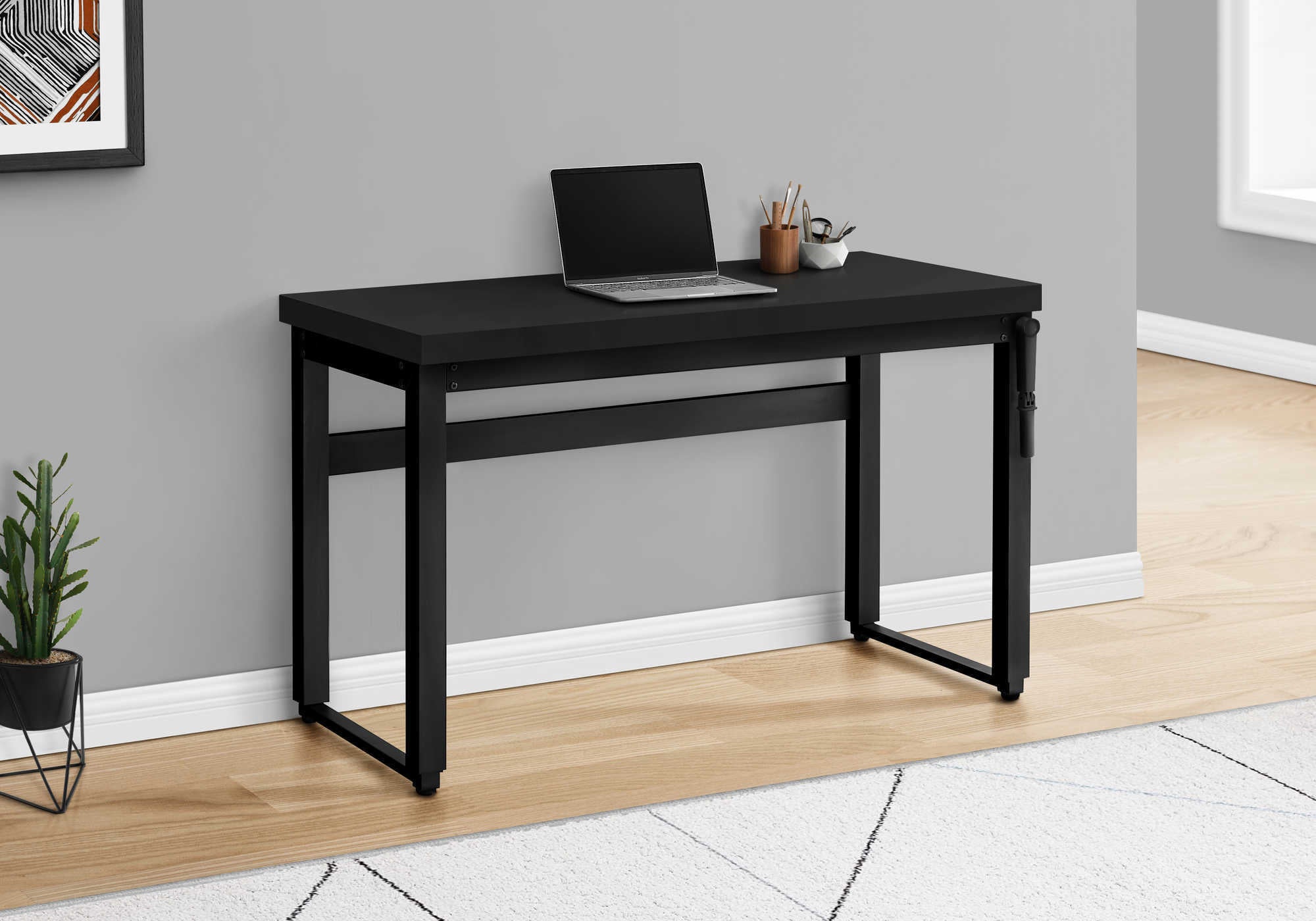 BUREAU D'ORDINATEUR - 48"L / NOIR / HAUTEUR RÉGLABLE / MÉTAL NOIR # I 7682