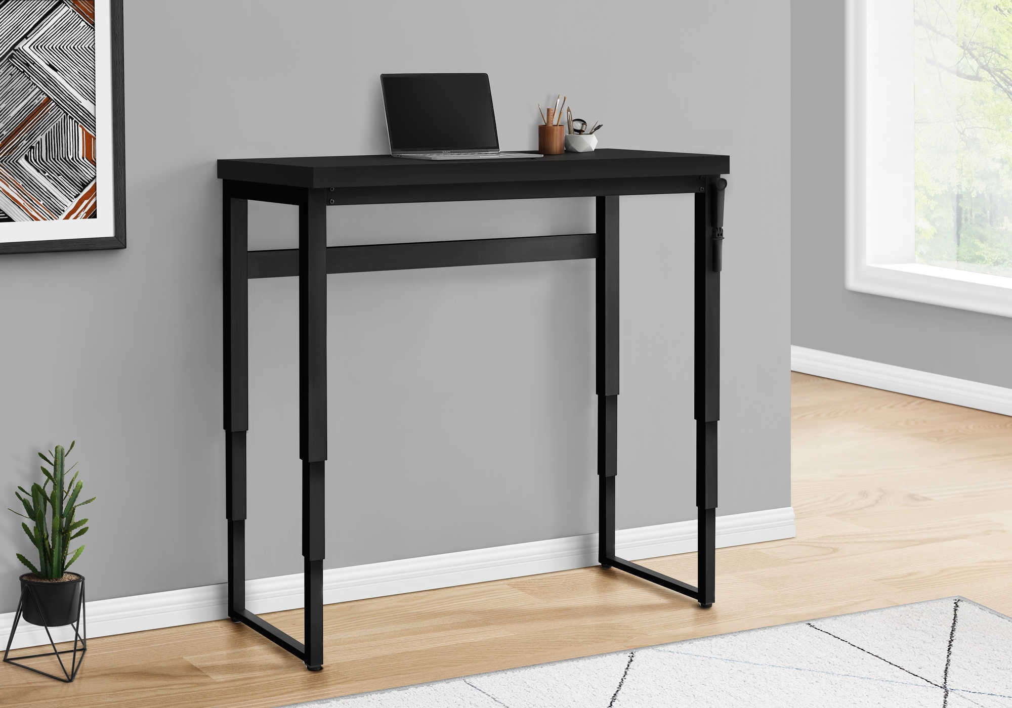 BUREAU D'ORDINATEUR - 48"L / NOIR / HAUTEUR RÉGLABLE / MÉTAL NOIR # I 7682