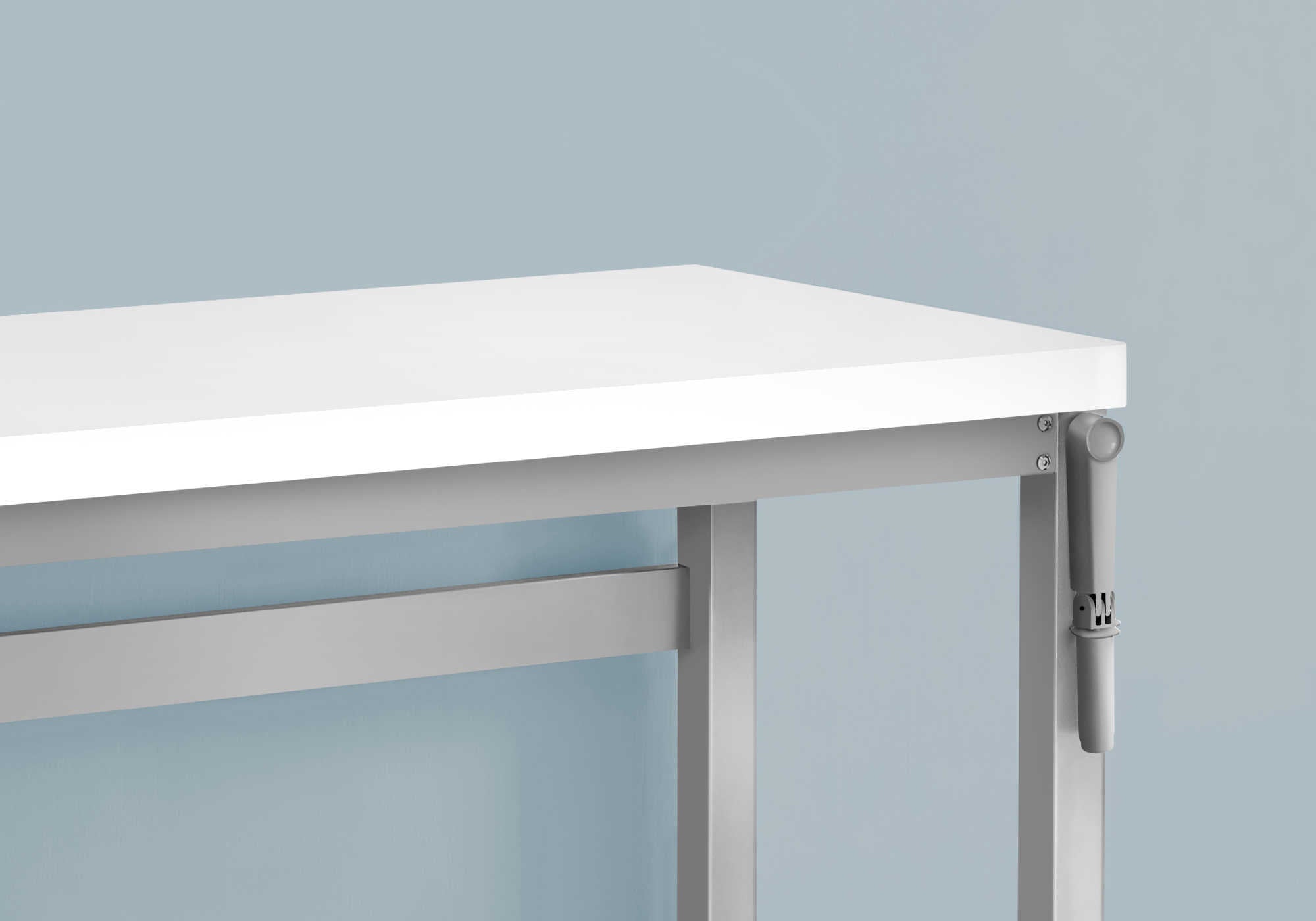 BUREAU D'ORDINATEUR - 48"L / BLANC / HAUTEUR RÉGLABLE / MÉTAL ARGENT # I 7683