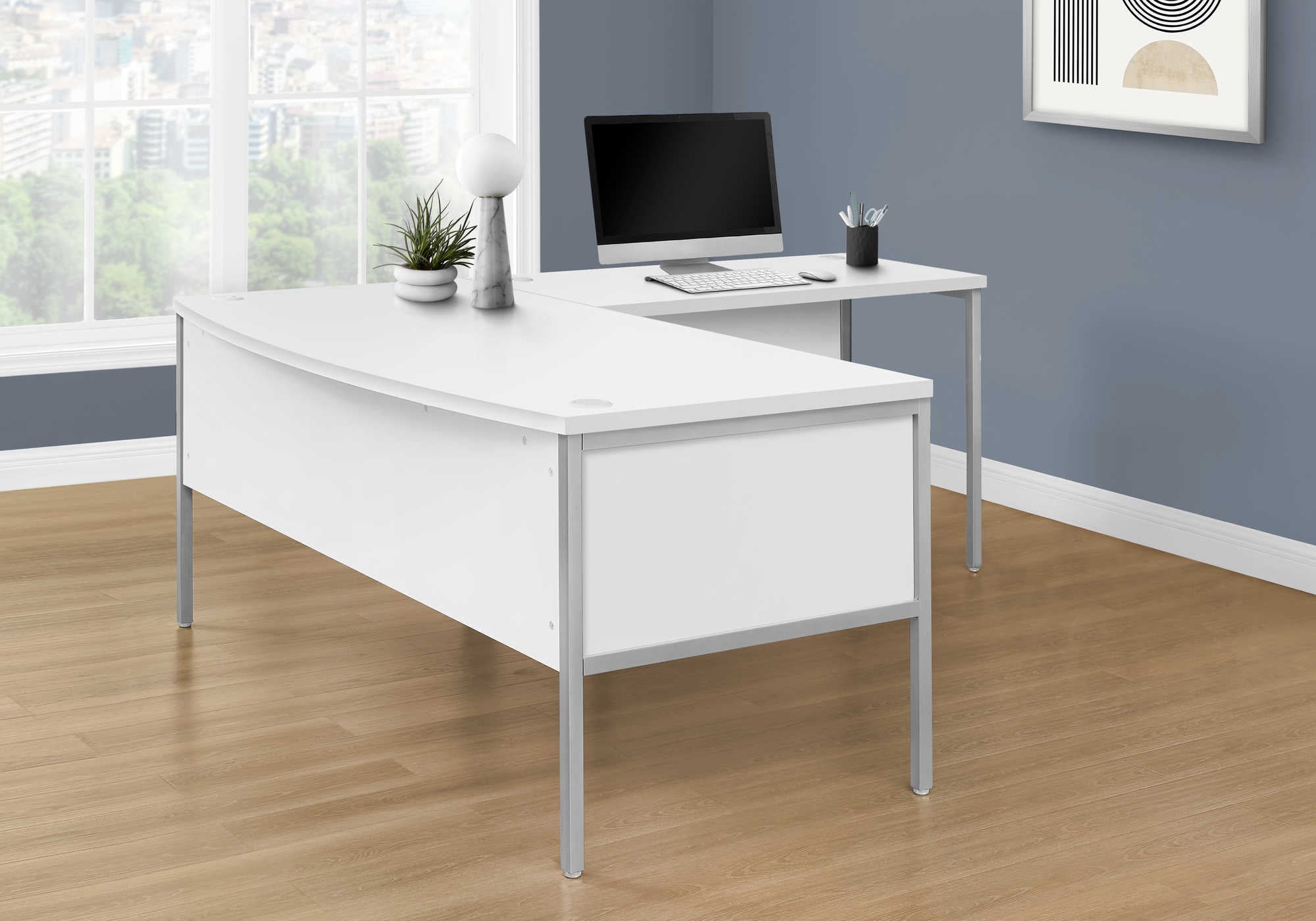 BUREAU D'ORDINATEUR - 48"L BLANC / ARGENT QUALITÉ COMMERCIALE # I 7726