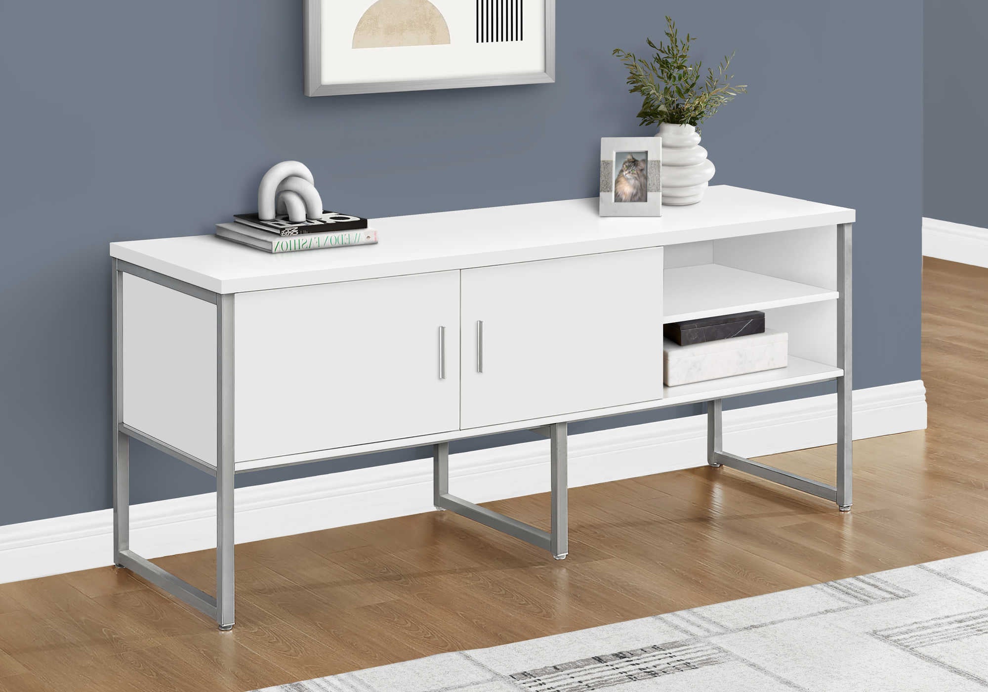 OFFICE CREDENZA - 72"L WHITE / SILVER COMMERCIAL GRADE # I 7727