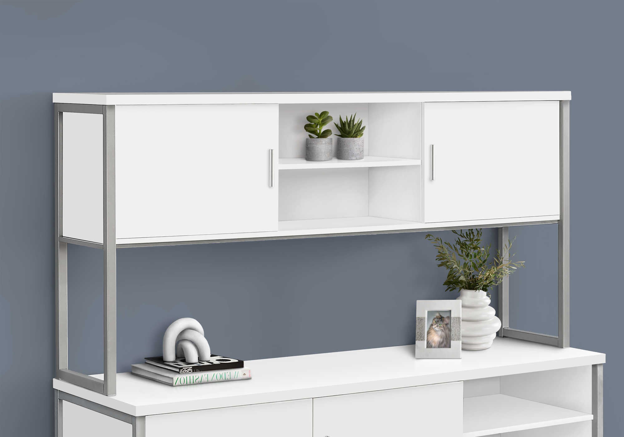 OFFICE HUTCH - 72"L WHITE / SILVER COMMERCIAL GRADE # I 7728