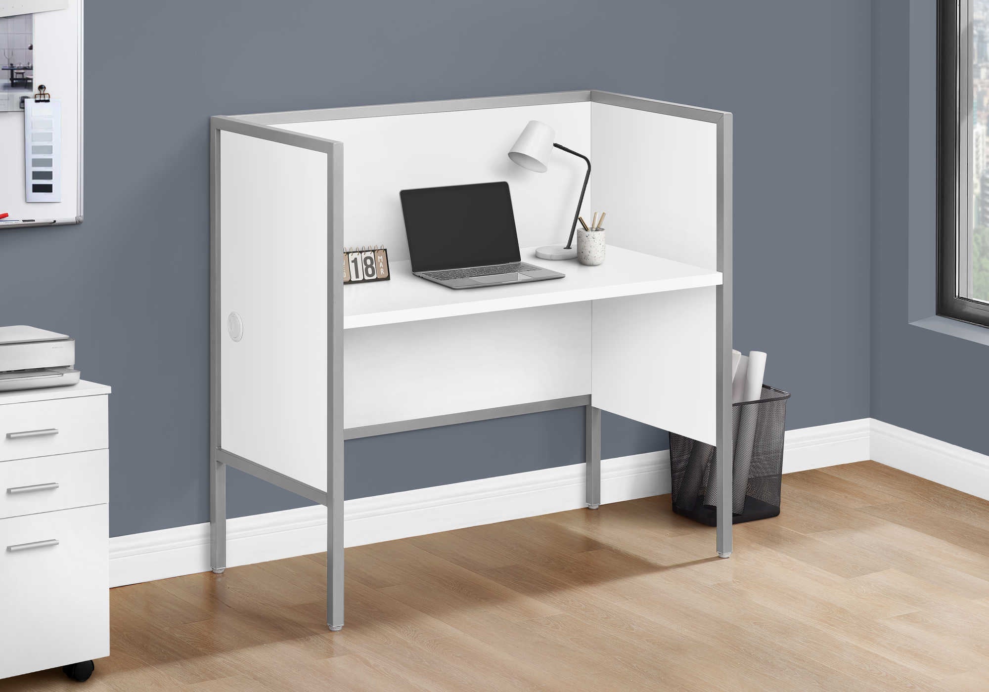 OFFICE CUBICLE - 48"L WHITE/ SILVER COMMERCIAL GRADE DESK # I 7729