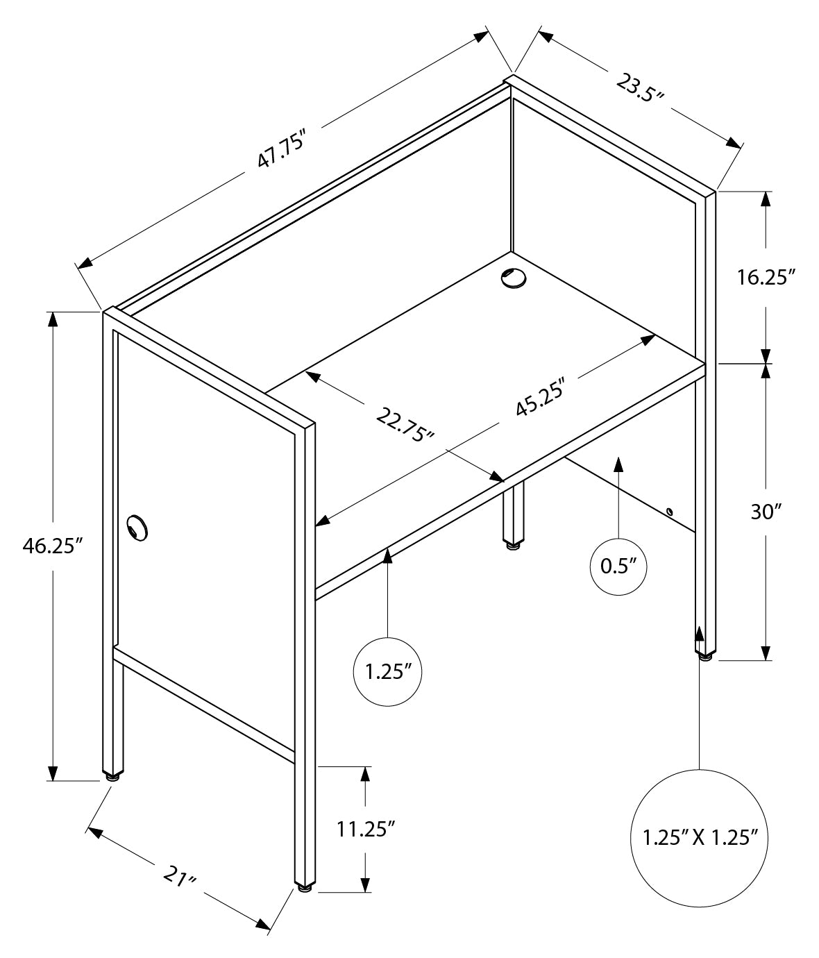 OFFICE CUBICLE - 48"L WHITE/ SILVER COMMERCIAL GRADE DESK # I 7729