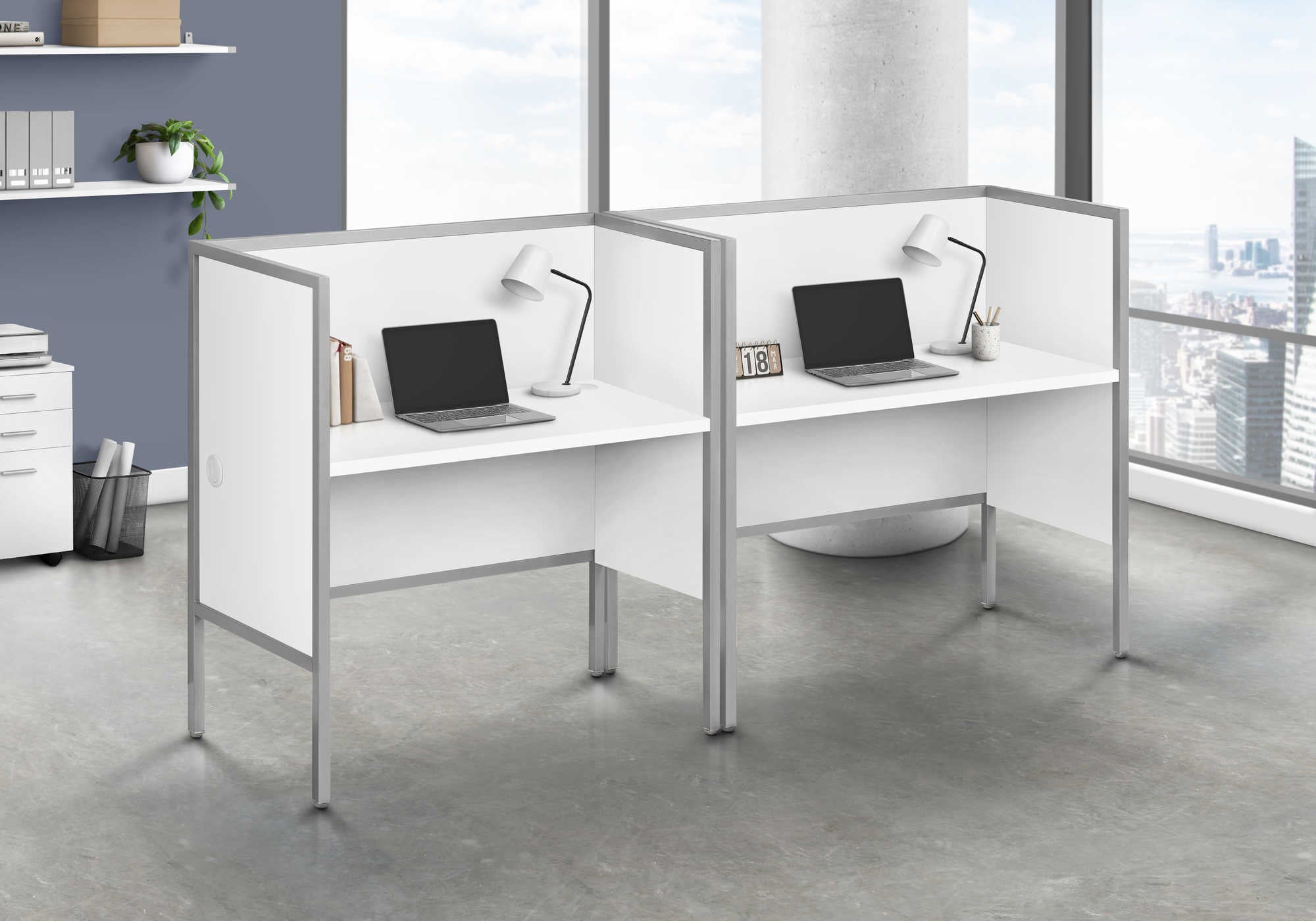 OFFICE CUBICLE - 48"L WHITE/ SILVER COMMERCIAL GRADE DESK # I 7729