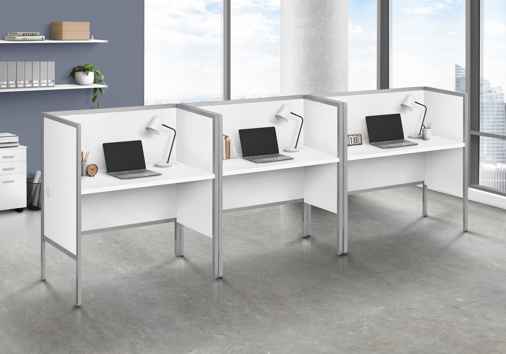 OFFICE CUBICLE - 48"L WHITE/ SILVER COMMERCIAL GRADE DESK # I 7729