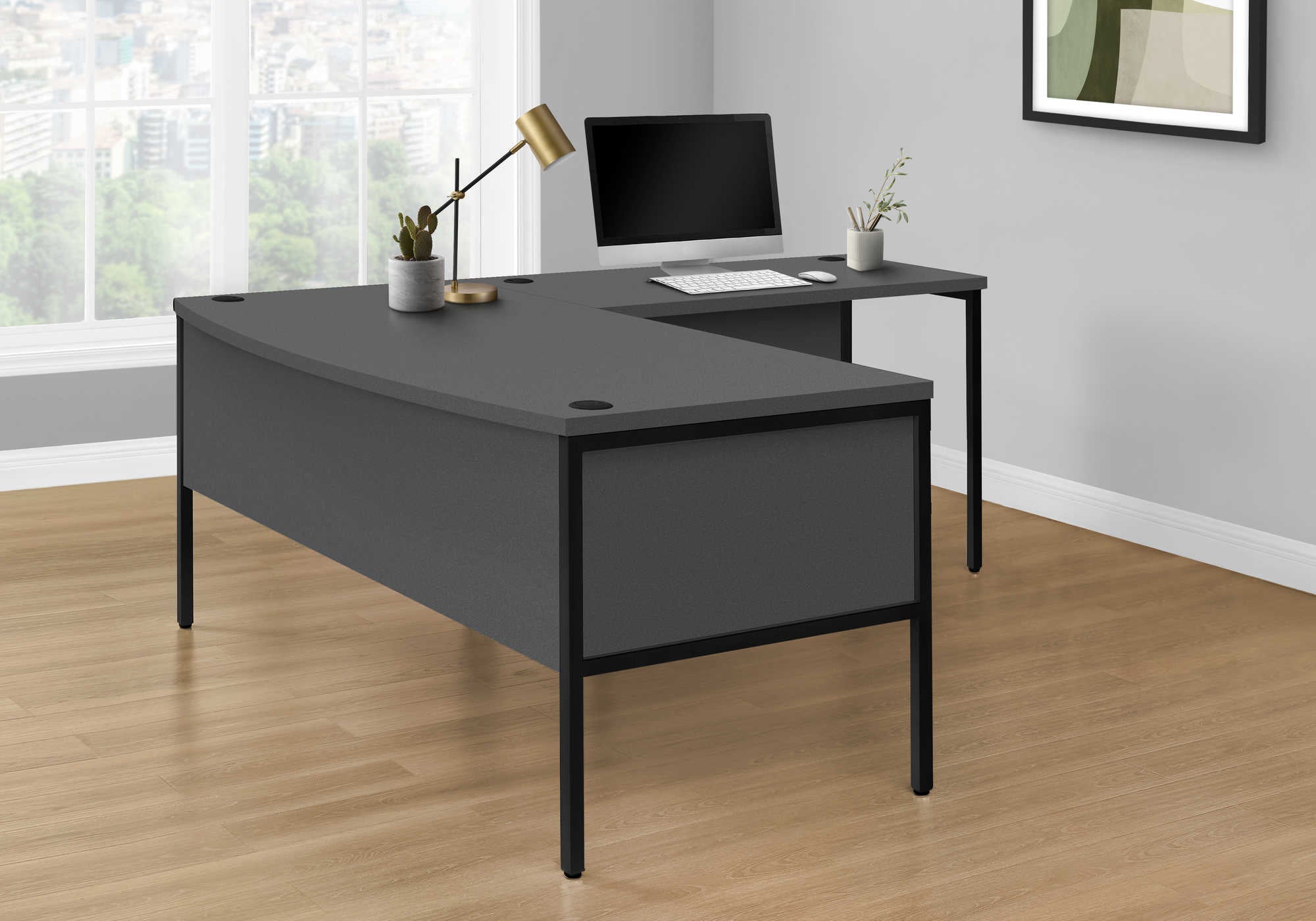 BUREAU D'ORDINATEUR - 48"L GRIS / NOIR QUALITÉ COMMERCIALE # I 7731