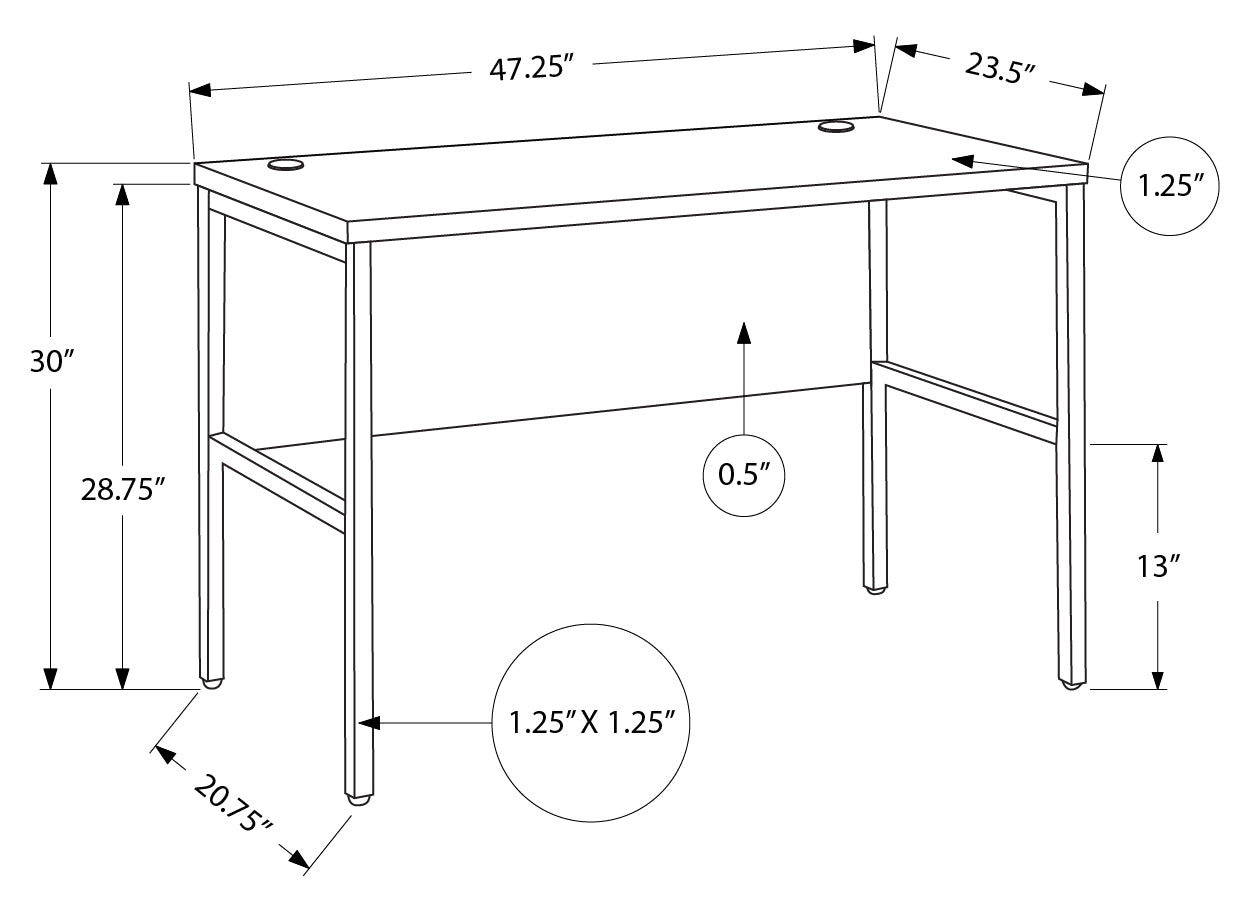 BUREAU D'ORDINATEUR - 48"L GRIS / NOIR QUALITÉ COMMERCIALE # I 7731