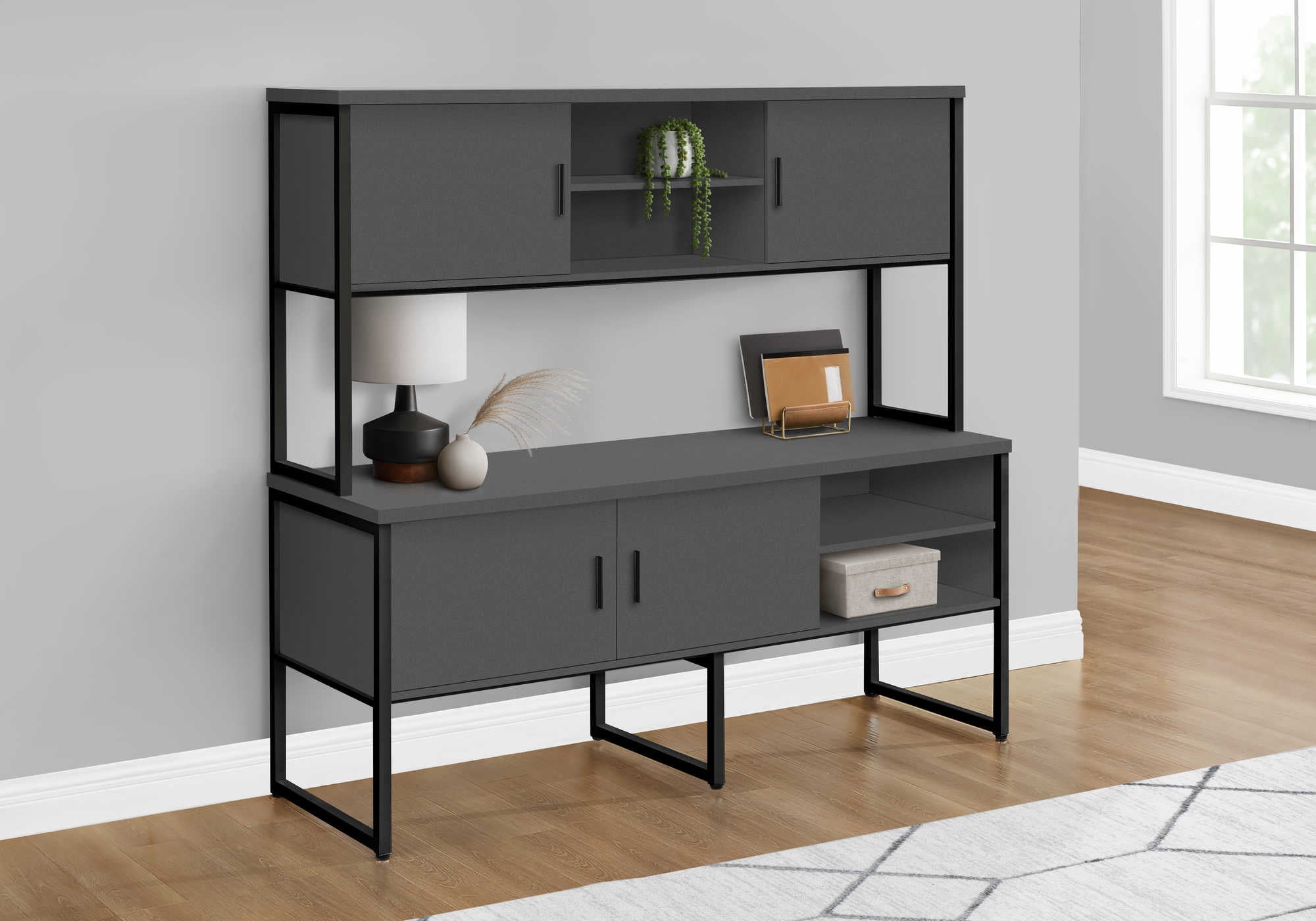 OFFICE CREDENZA - 72"L GREY / BLACK COMMERCIAL GRADE # I 7732