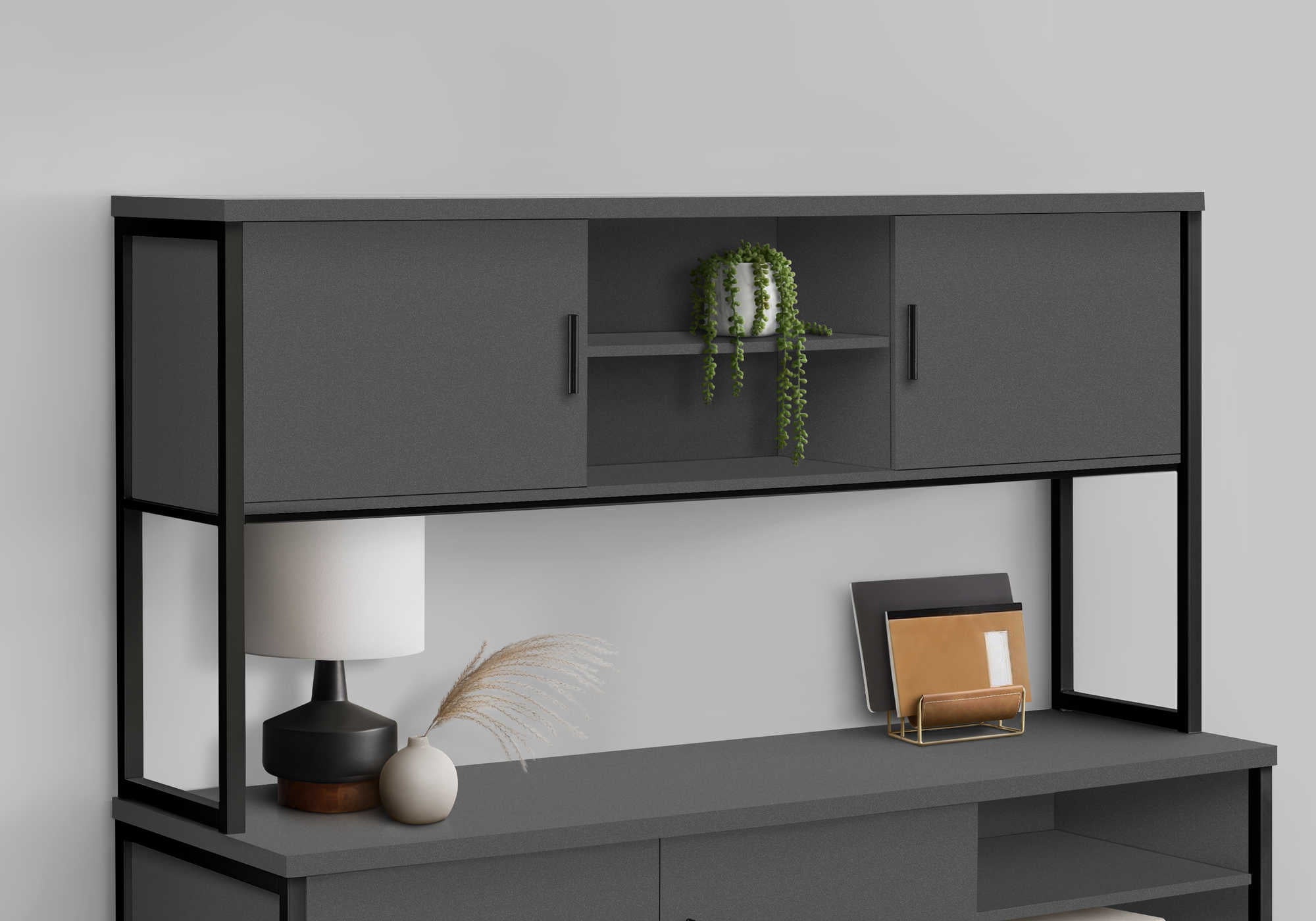 OFFICE HUTCH - 72"L GREY / BLACK COMMERCIAL GRADE # I 7733