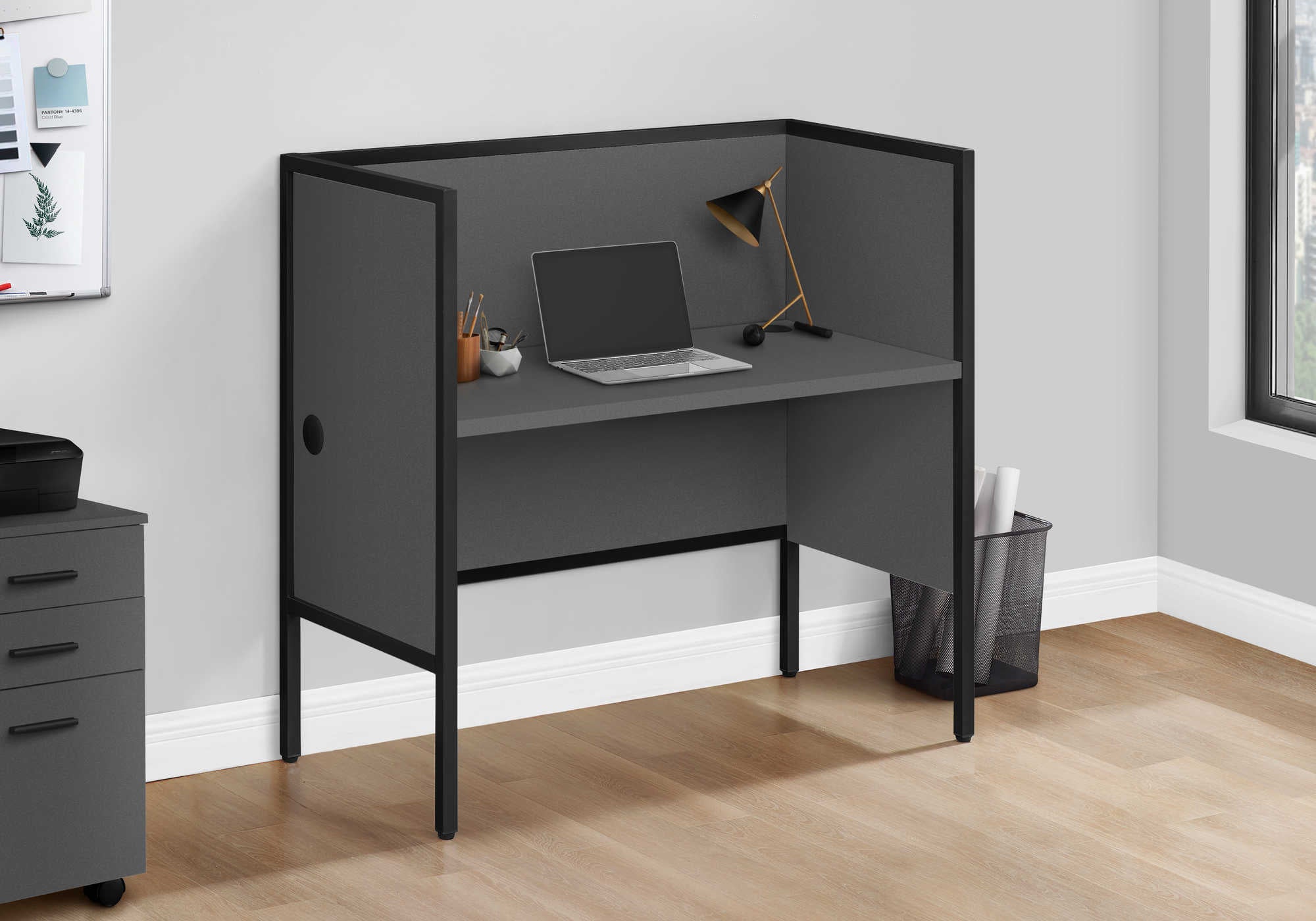 OFFICE CUBICLE - 48"L GREY/ BLACK COMMERCIAL GRADE DESK # I 7734