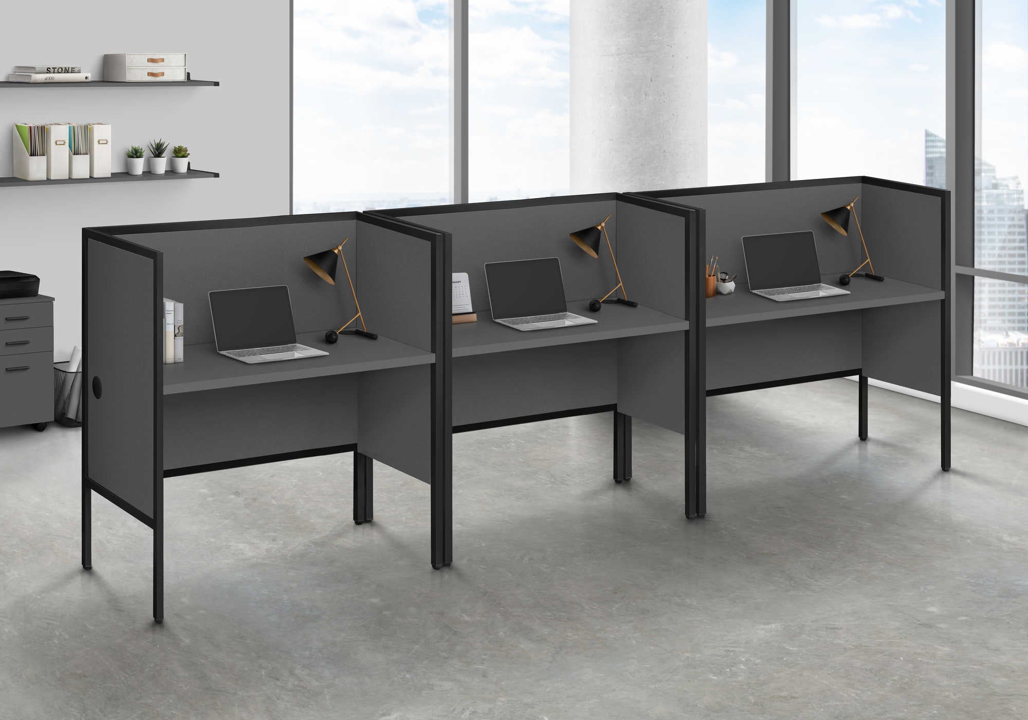 OFFICE CUBICLE - 48"L GREY/ BLACK COMMERCIAL GRADE DESK # I 7734