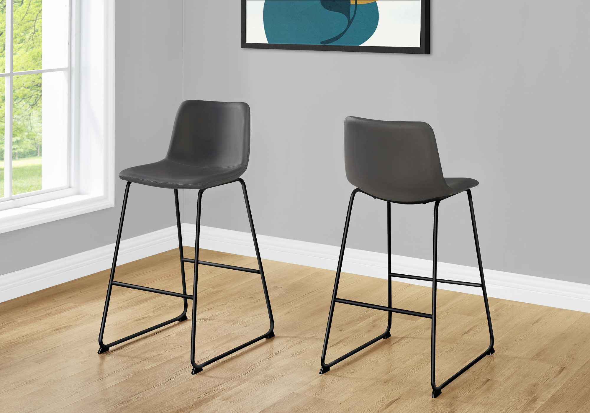 TABOURET DE BAR - 40"H / SIMILI-CUIR GRIS / MÉTAL NOIR # I 7752