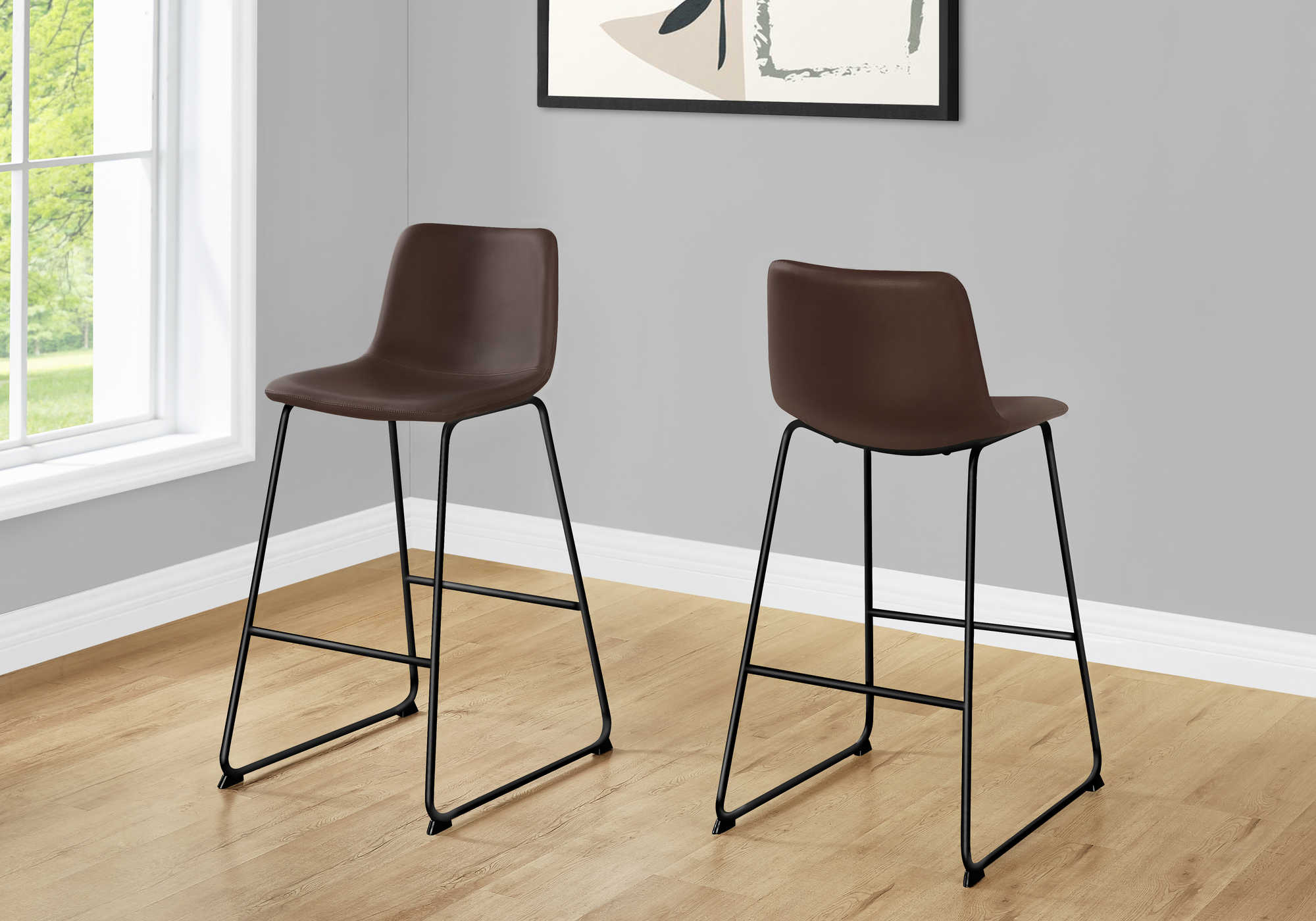 TABOURET DE BAR - 40"H / SIMILI-CUIR BRUN / MÉTAL NOIR # I 7753