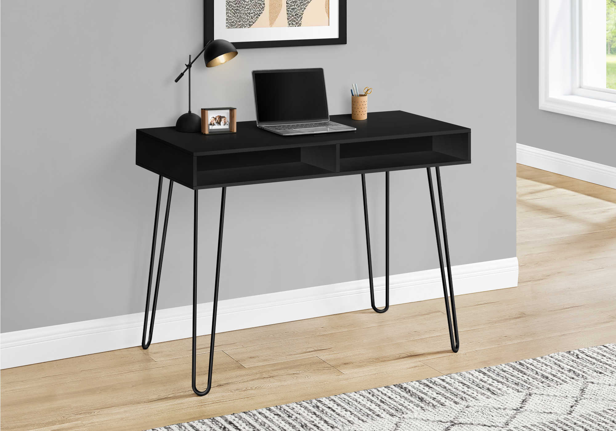 COMPUTER DESK - 40"L / BLACK / BLACK METAL # I 7771