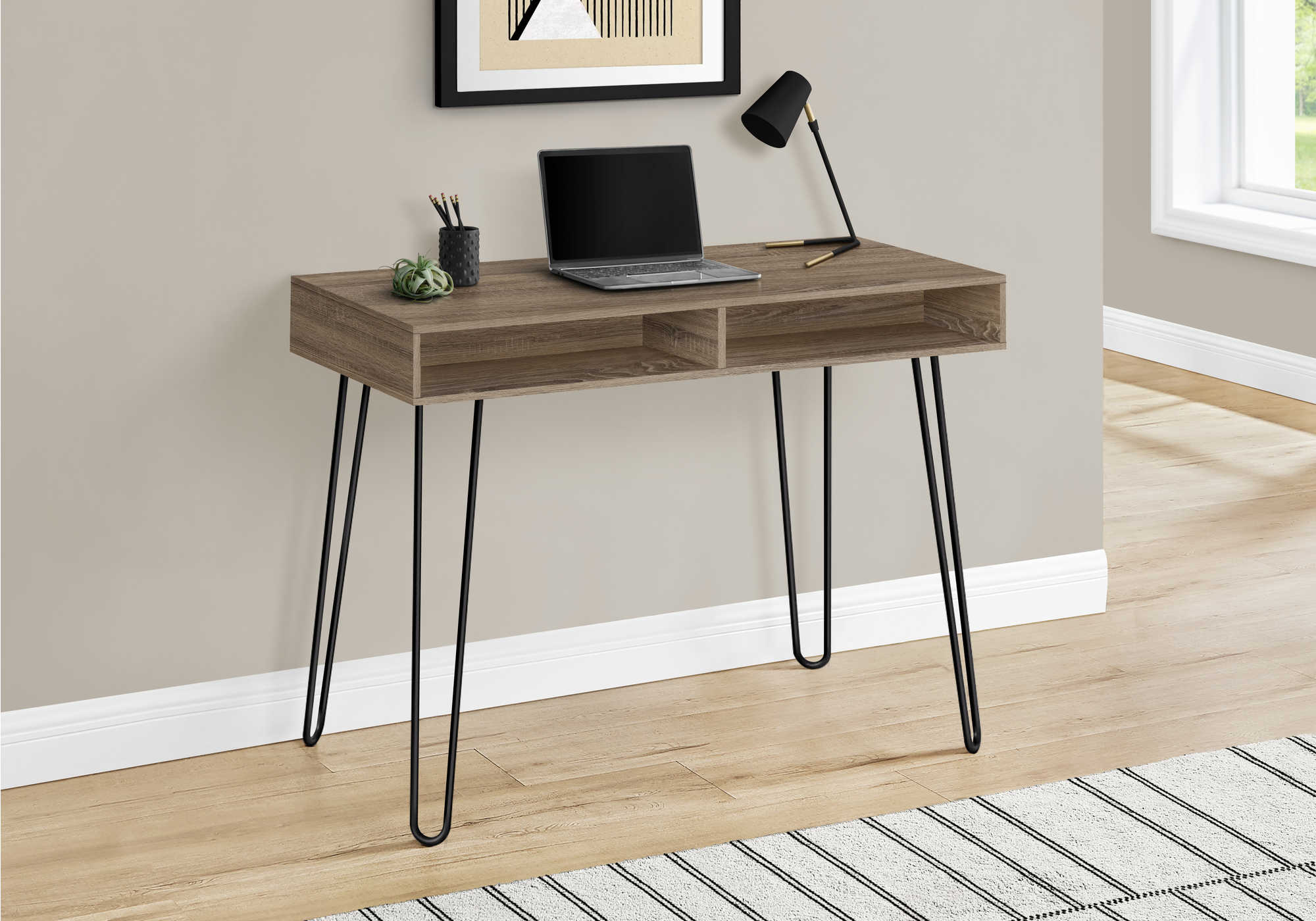 COMPUTER DESK - 40"L / DARK TAUPE / BLACK METAL # I 7772