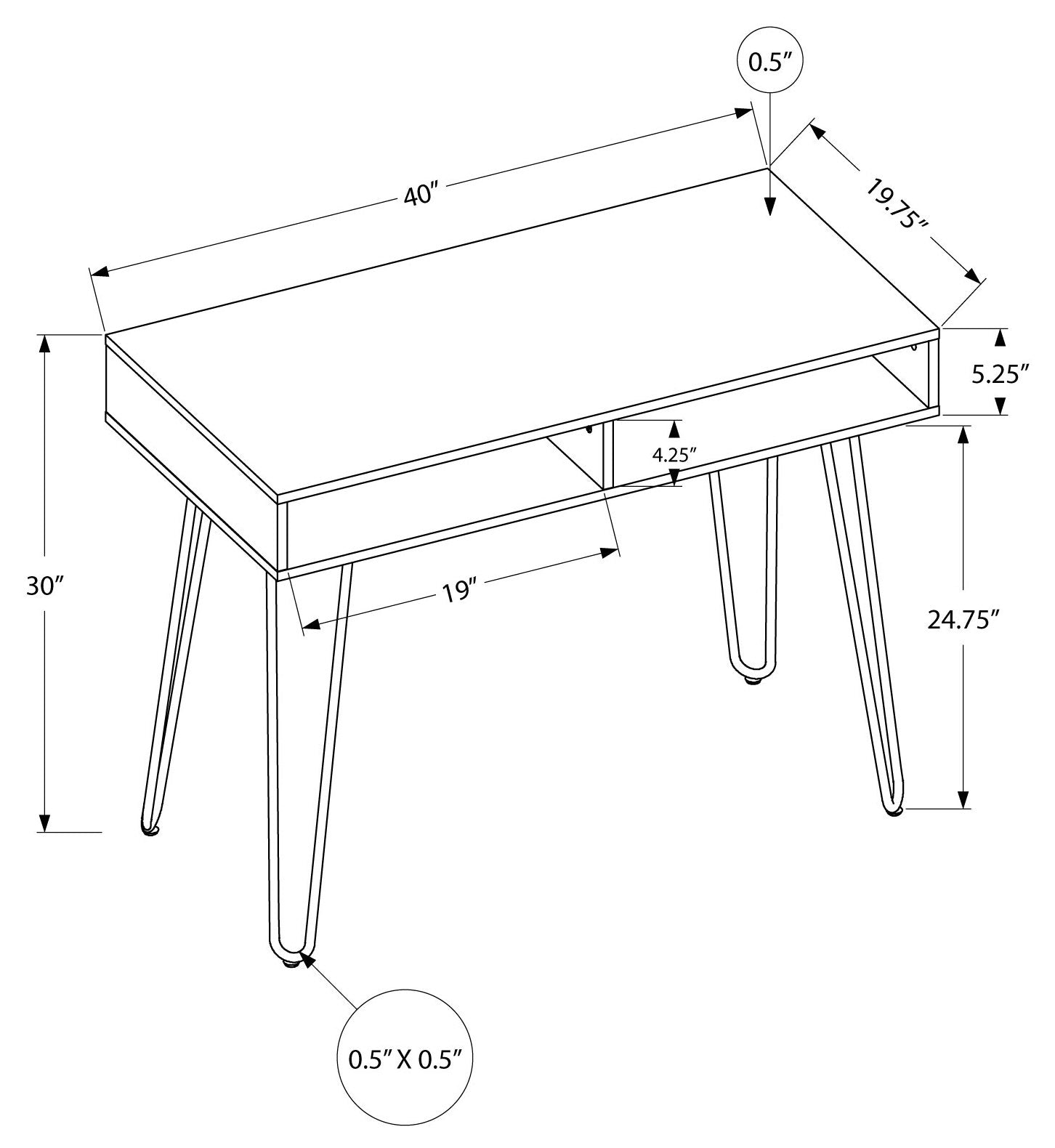 COMPUTER DESK - 40"L / DARK TAUPE / BLACK METAL # I 7772