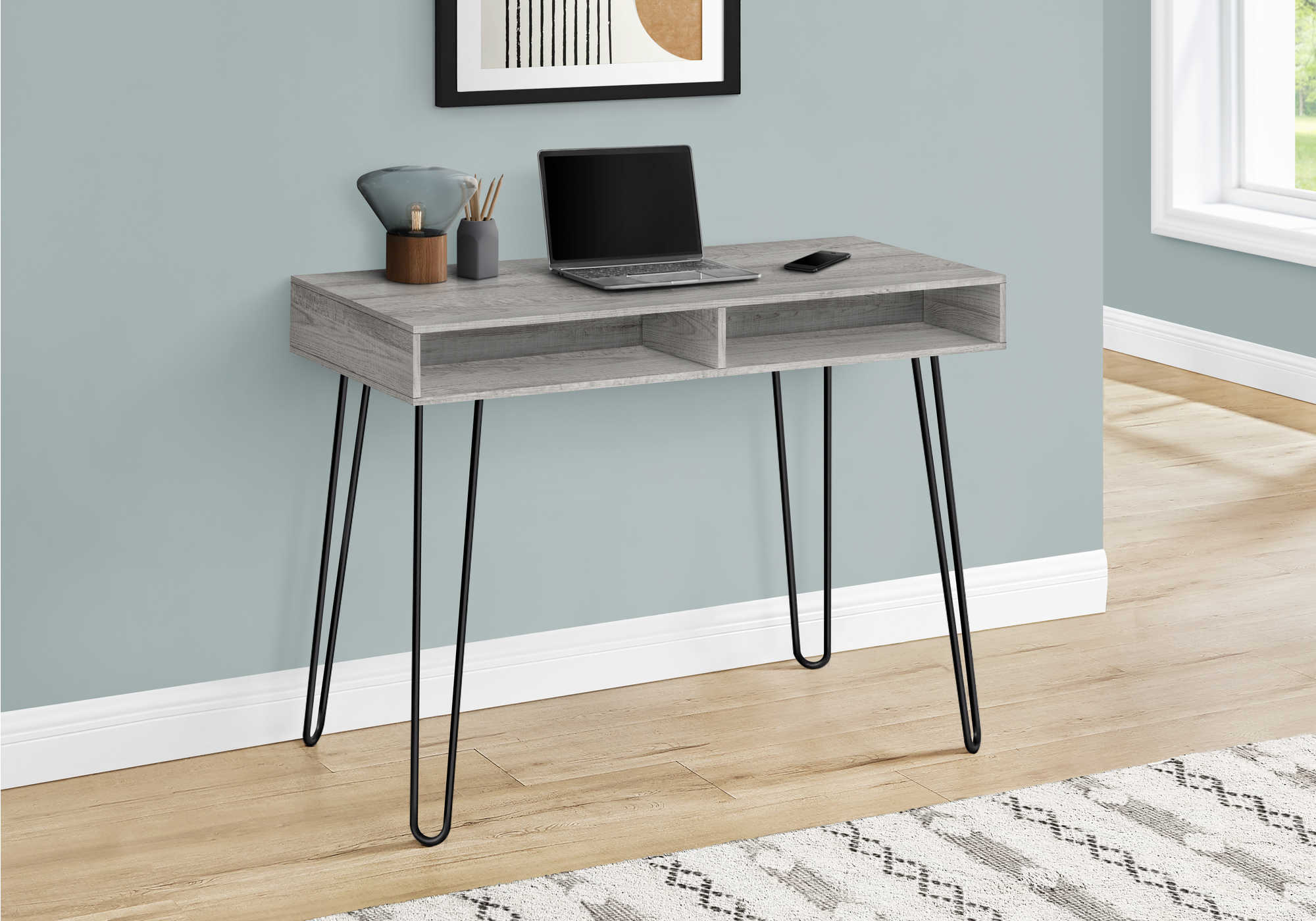 COMPUTER DESK - 40"L / GREY / BLACK METAL # I 7773