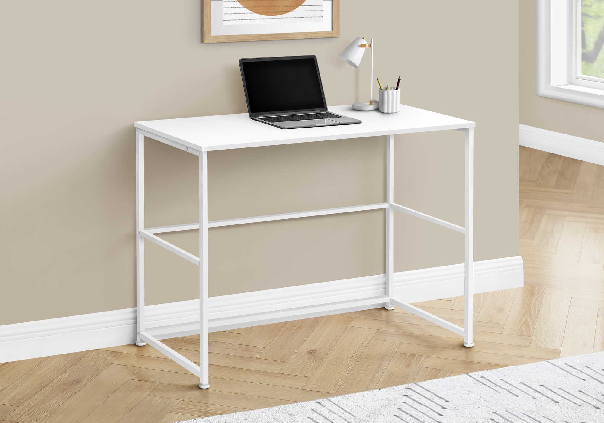 BUREAU D'ORDINATEUR - 40"L / BLANC / MÉTAL BLANC # I 7775