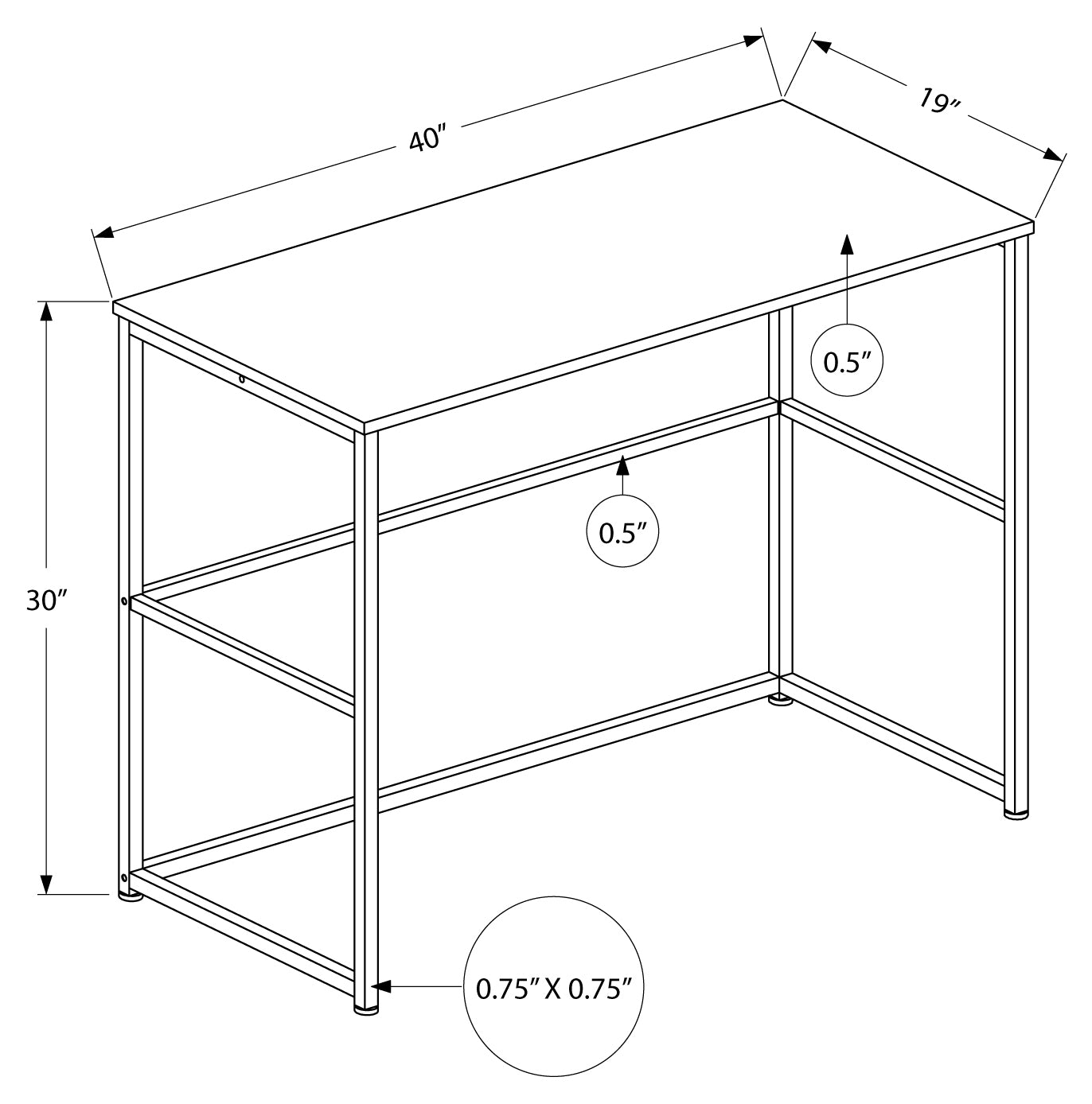 COMPUTER DESK - 40"L / WHITE / WHITE METAL # I 7775