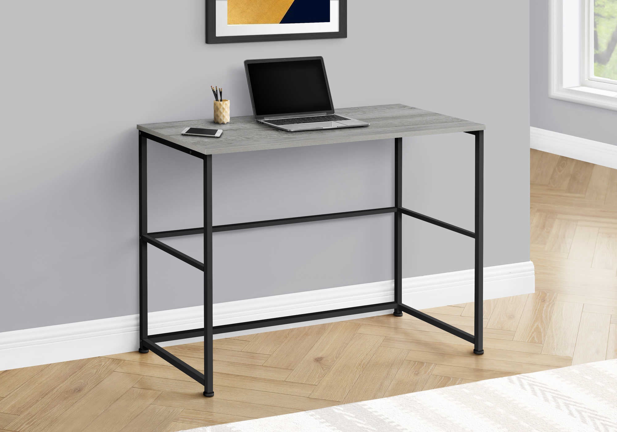 BUREAU D'ORDINATEUR - 40"L / GRIS / MÉTAL NOIR # I 7778