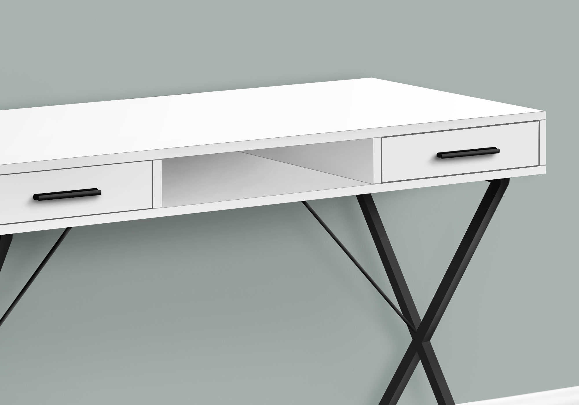 BUREAU D'ORDINATEUR - 42"L / BLANC / MÉTAL NOIR # I 7790