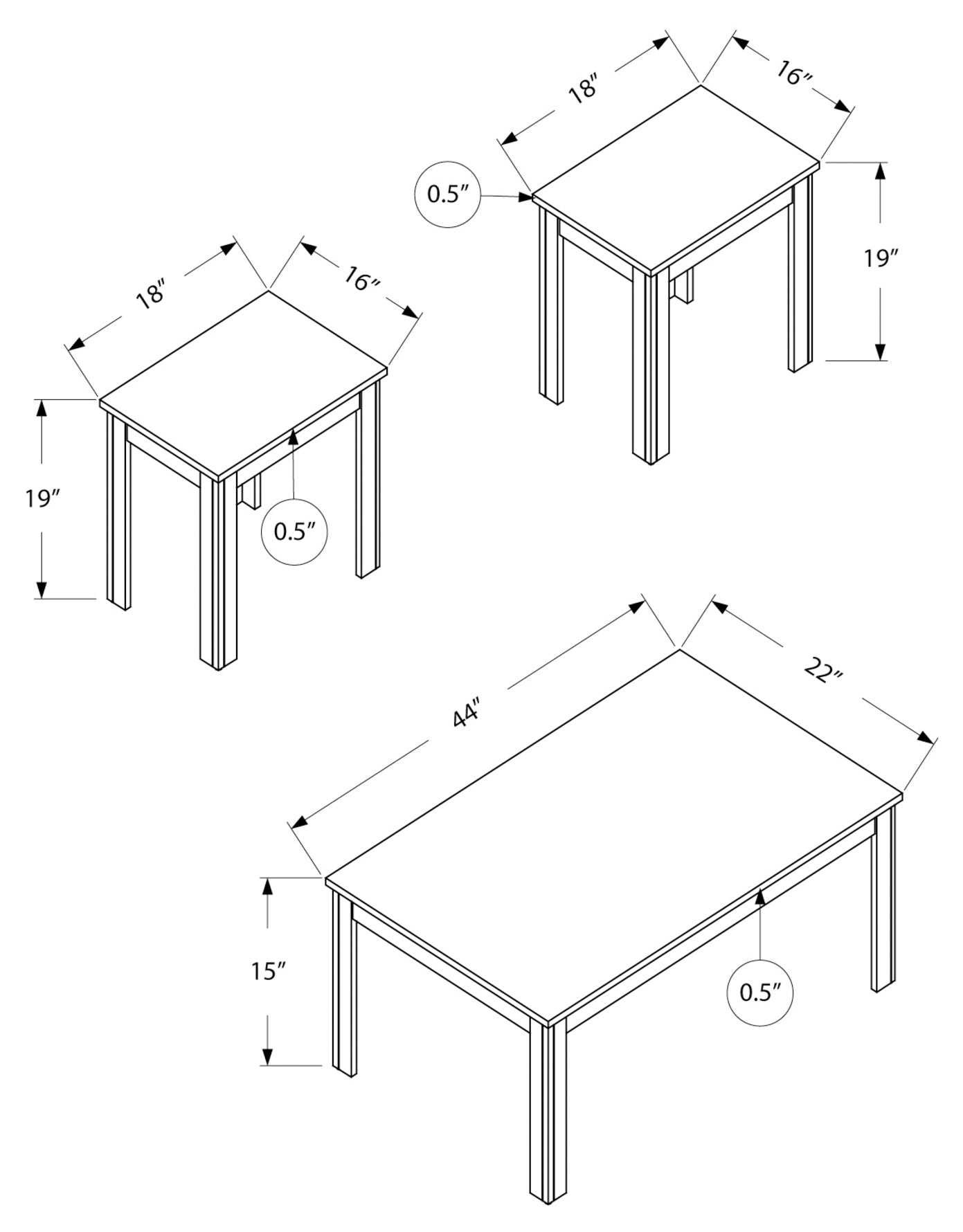 ENSEMBLE DE TABLE - ENSEMBLE DE 3 PIÈCES / GRIS INDUSTRIEL # I 7860P