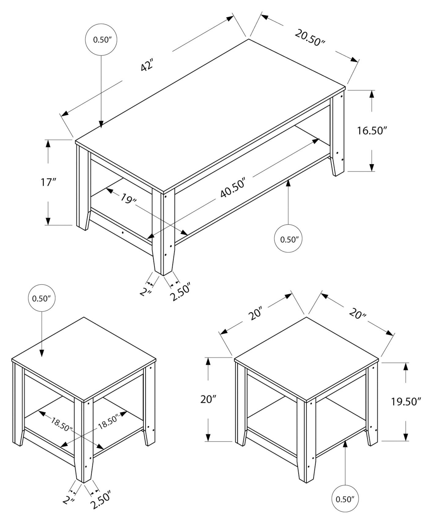 ENSEMBLE DE TABLE - ENSEMBLE DE 3 PIÈCES / NOYER FONCÉ # I 7882P