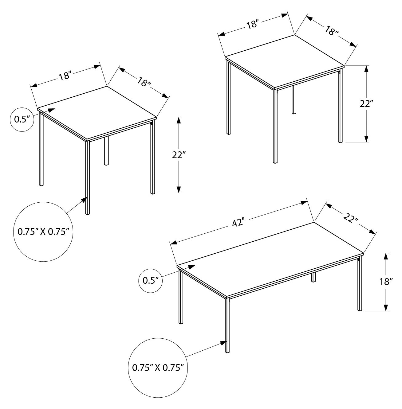 TABLE SET - 3PCS SET / WHITE MARBLE / BLACK METAL # I 7892P