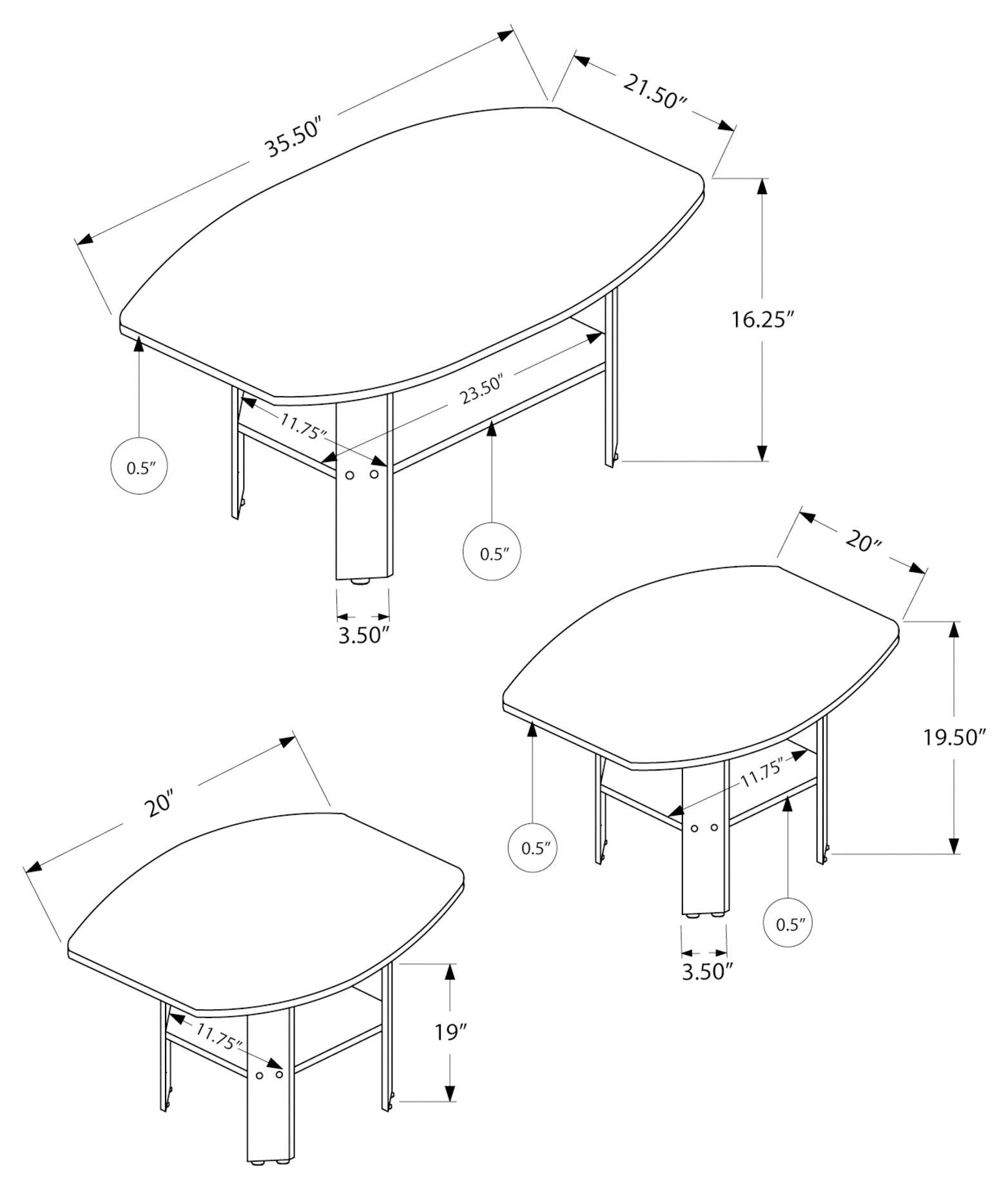 TABLE SET - 3PCS SET / BLACK / GREY TOP # I 7928P