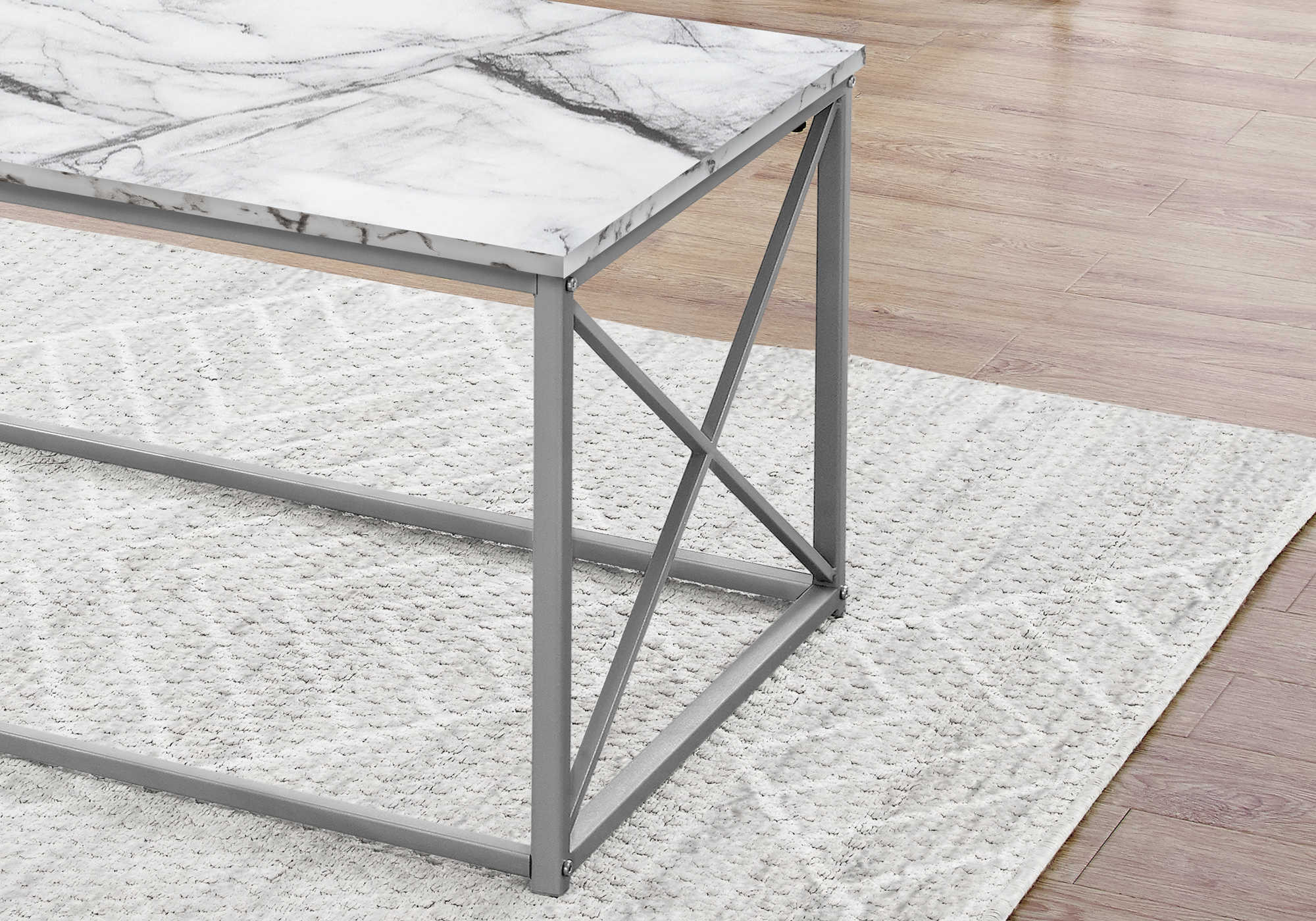 TABLE SET - 3PCS SET / WHITE MARBLE / SILVER METAL # I 7953P