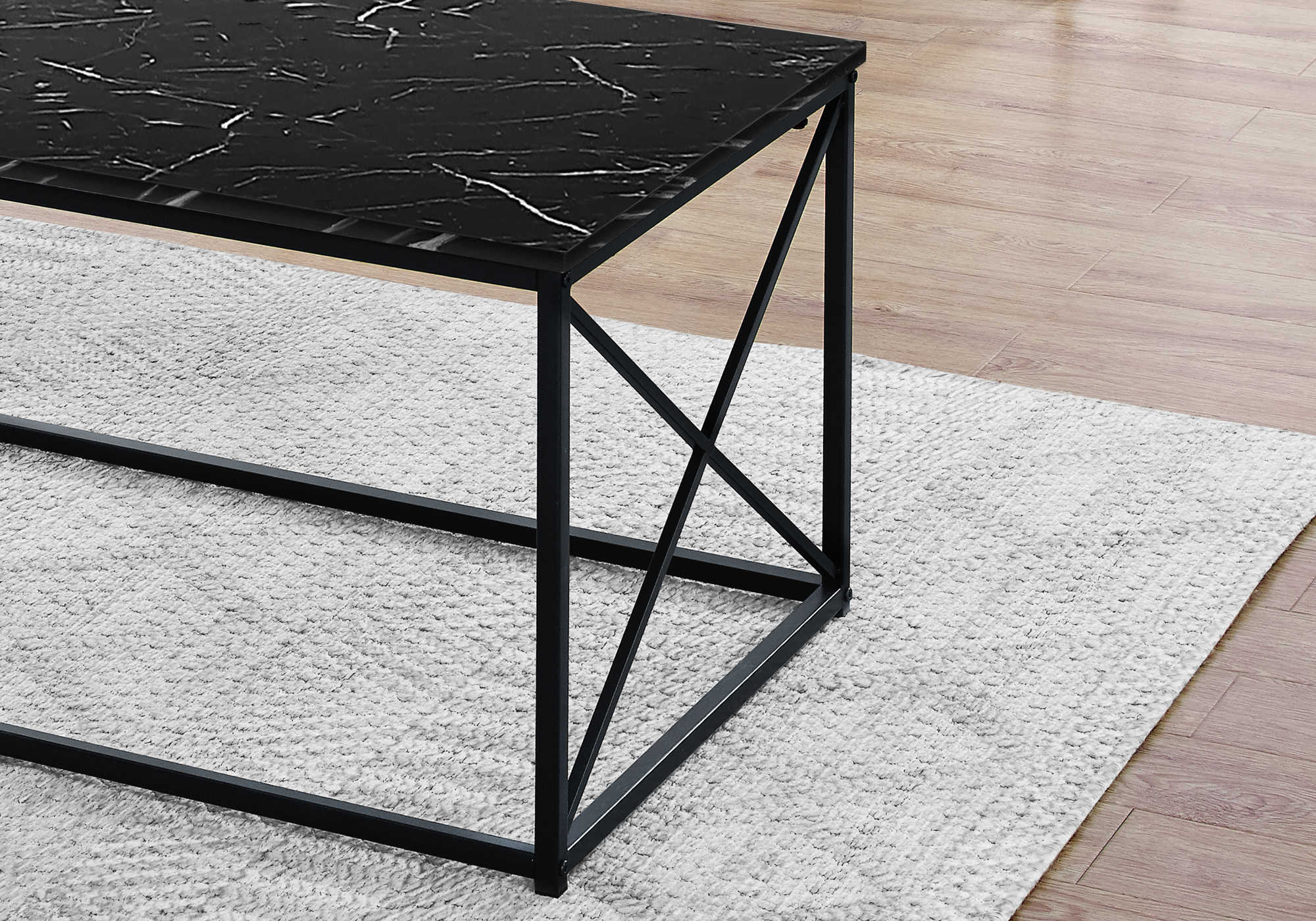 TABLE SET - 3PCS SET / BLACK MARBLE / BLACK METAL # I 7954P