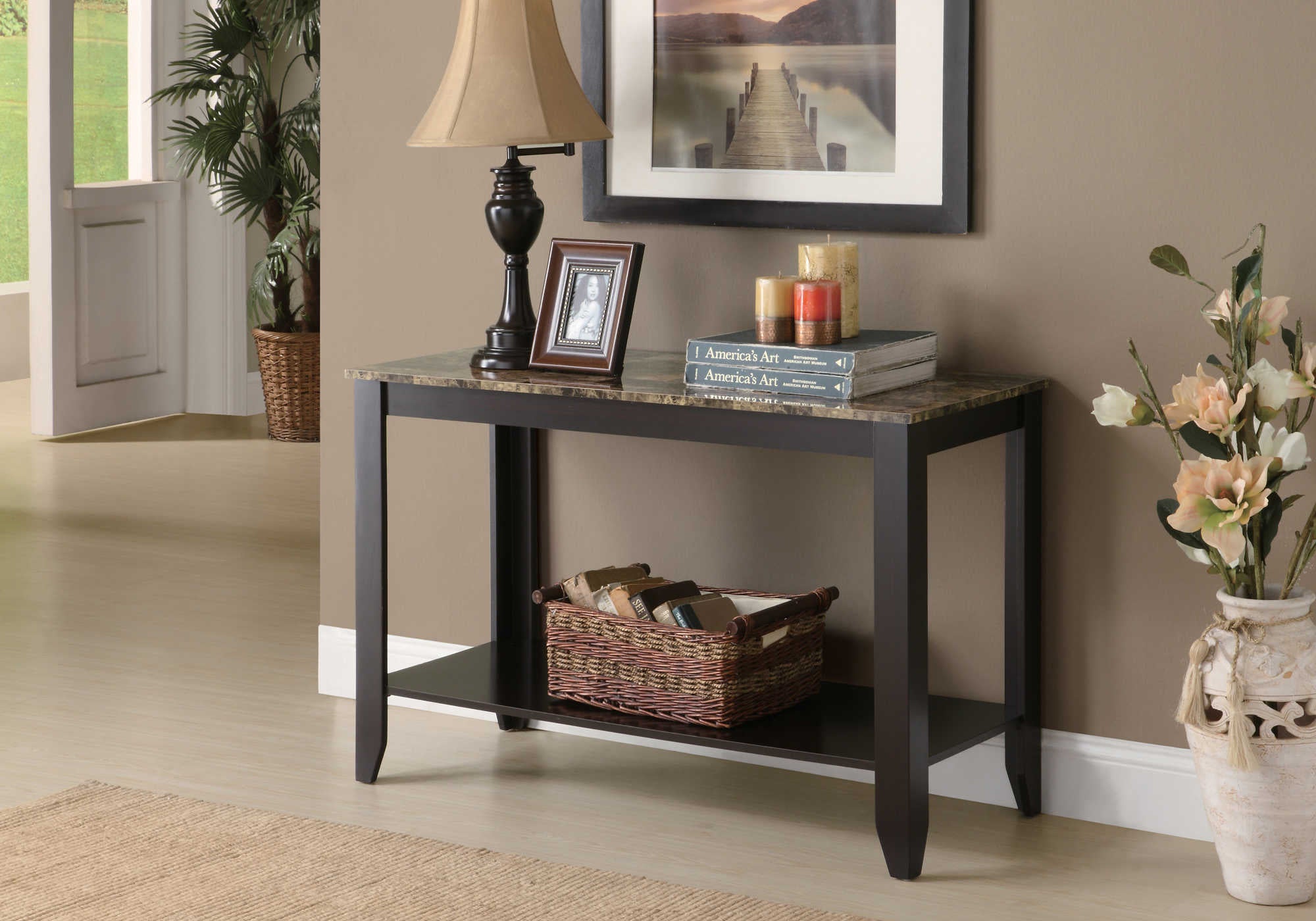 TABLE D'APPOINT - 44"L / PLATEAU EN MARBRE ESPRESSO #I 7983S