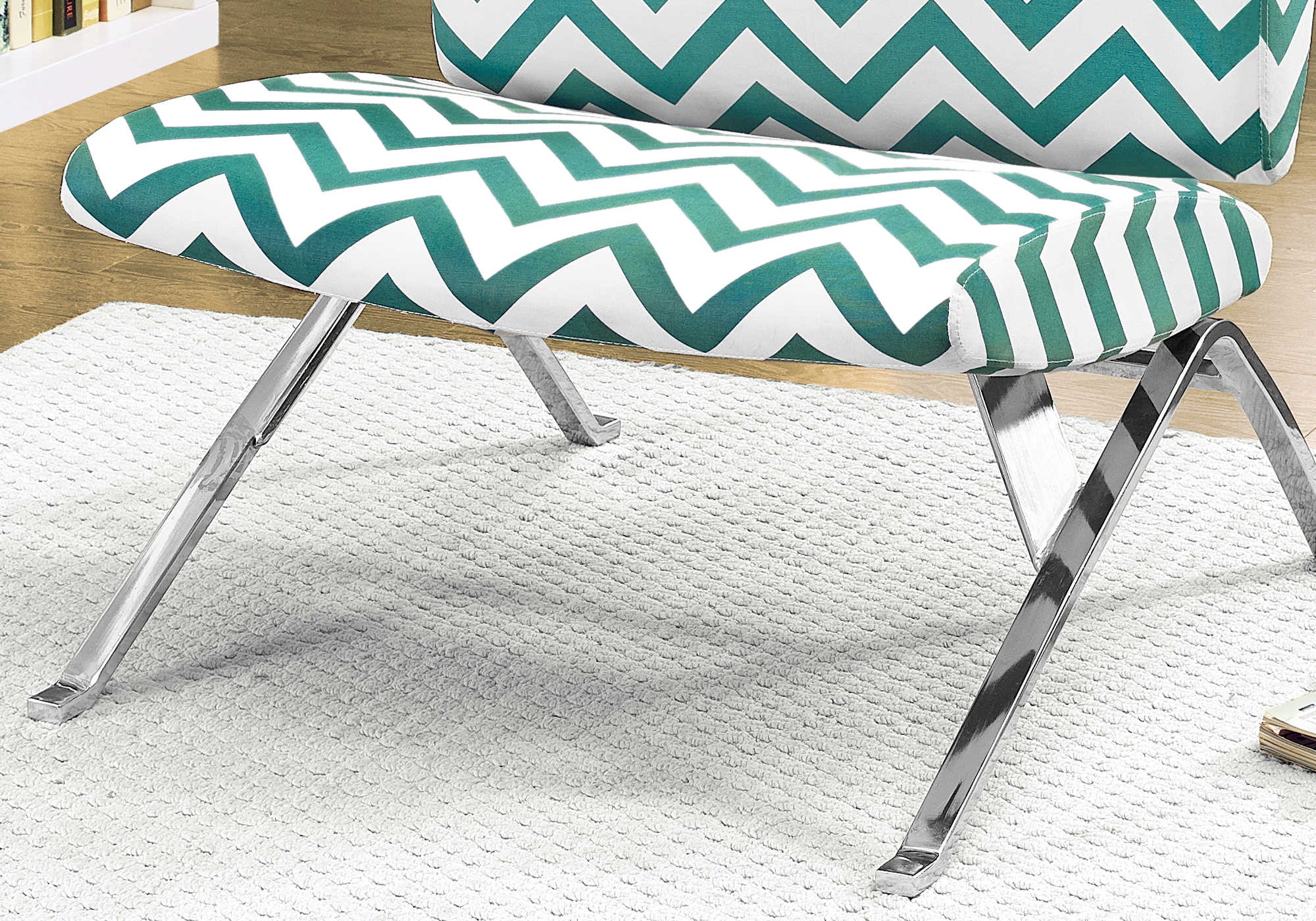 CHAISE D'APPOINT - TISSU TEAL « CHEVRON » / MÉTAL CHROME # I 8136