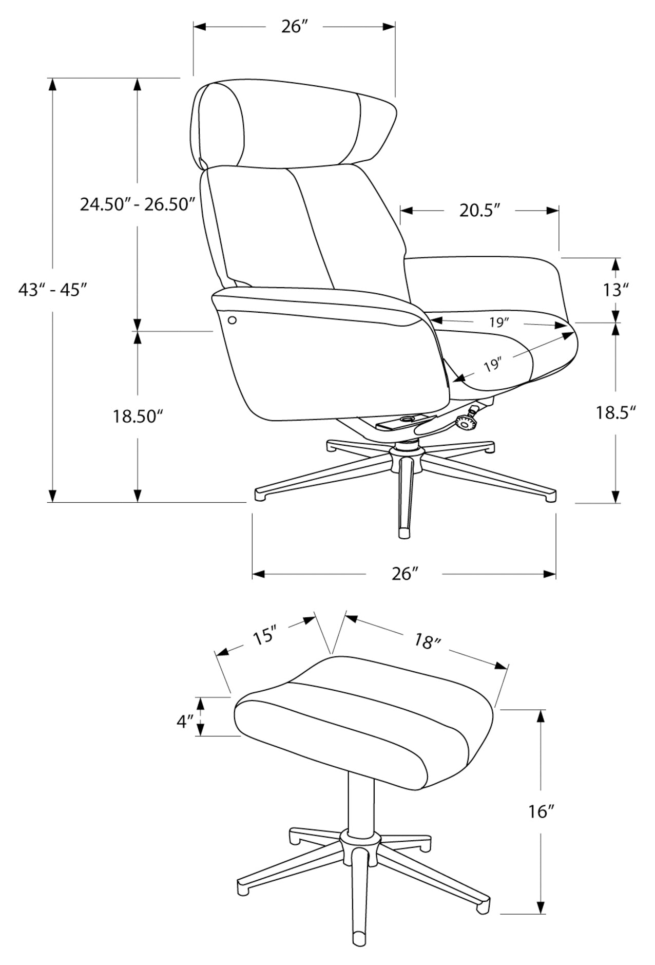 CHAISE D'APPOINT - ENSEMBLE DE 2 PIÈCES / PIVOTANTE GRIS - APPUI-TÊTE RÉGLABLE # I 8139