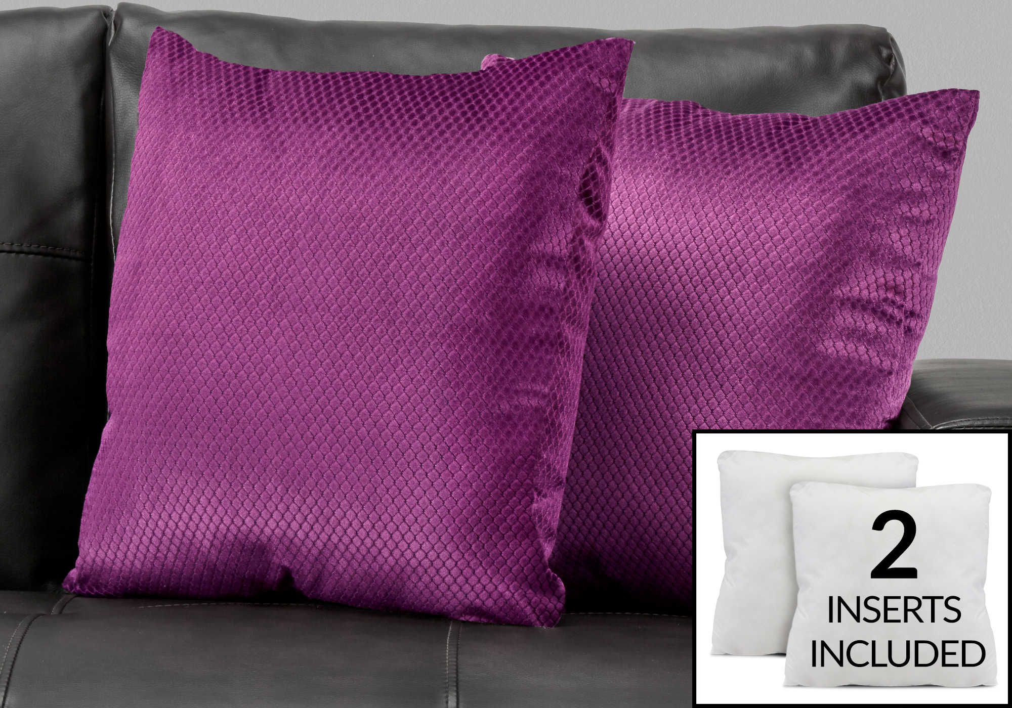 COUSSIN - 18"X 18" / VELOURS LOSANGE VIOLET / 2PCS # I 9303