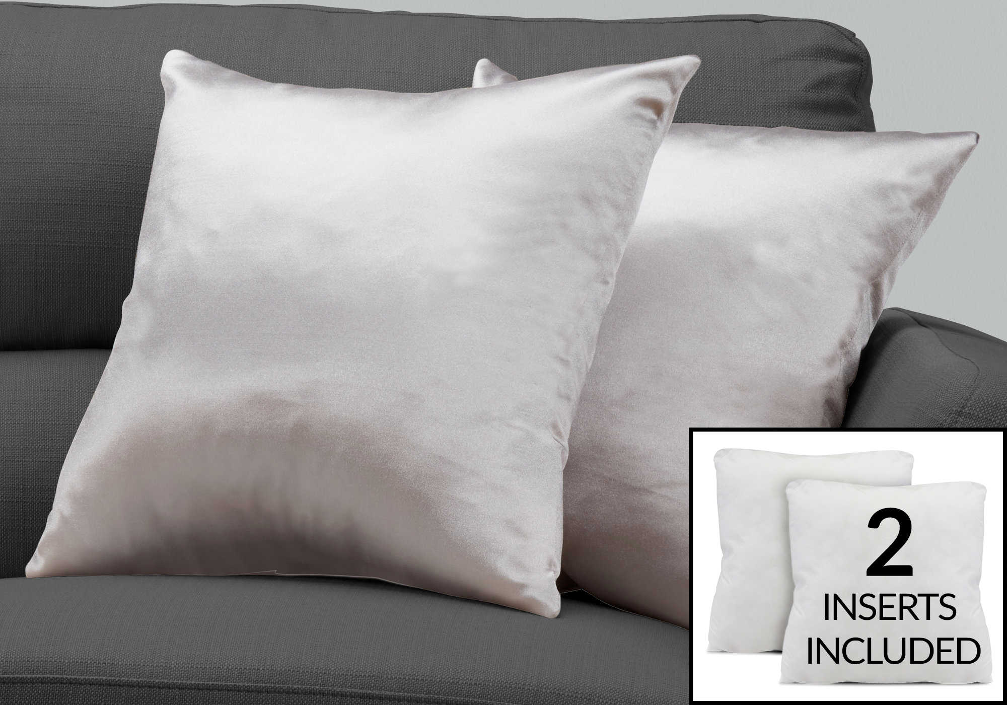 PILLOW - 18"X 18" / SILVER SATIN / 2PCS # I 9337