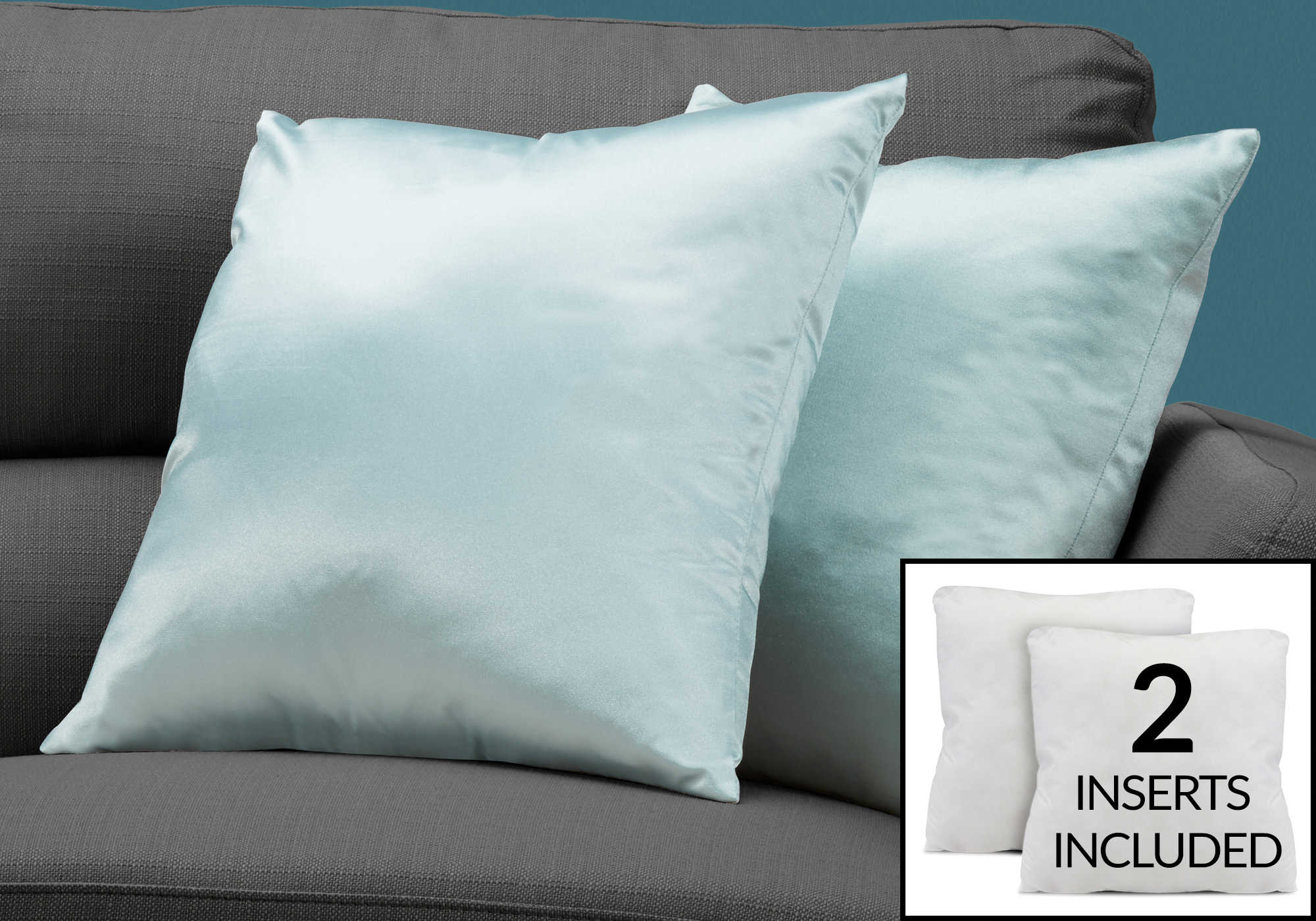 PILLOW - 18"X 18" / MINT SATIN / 2PCS # I 9341