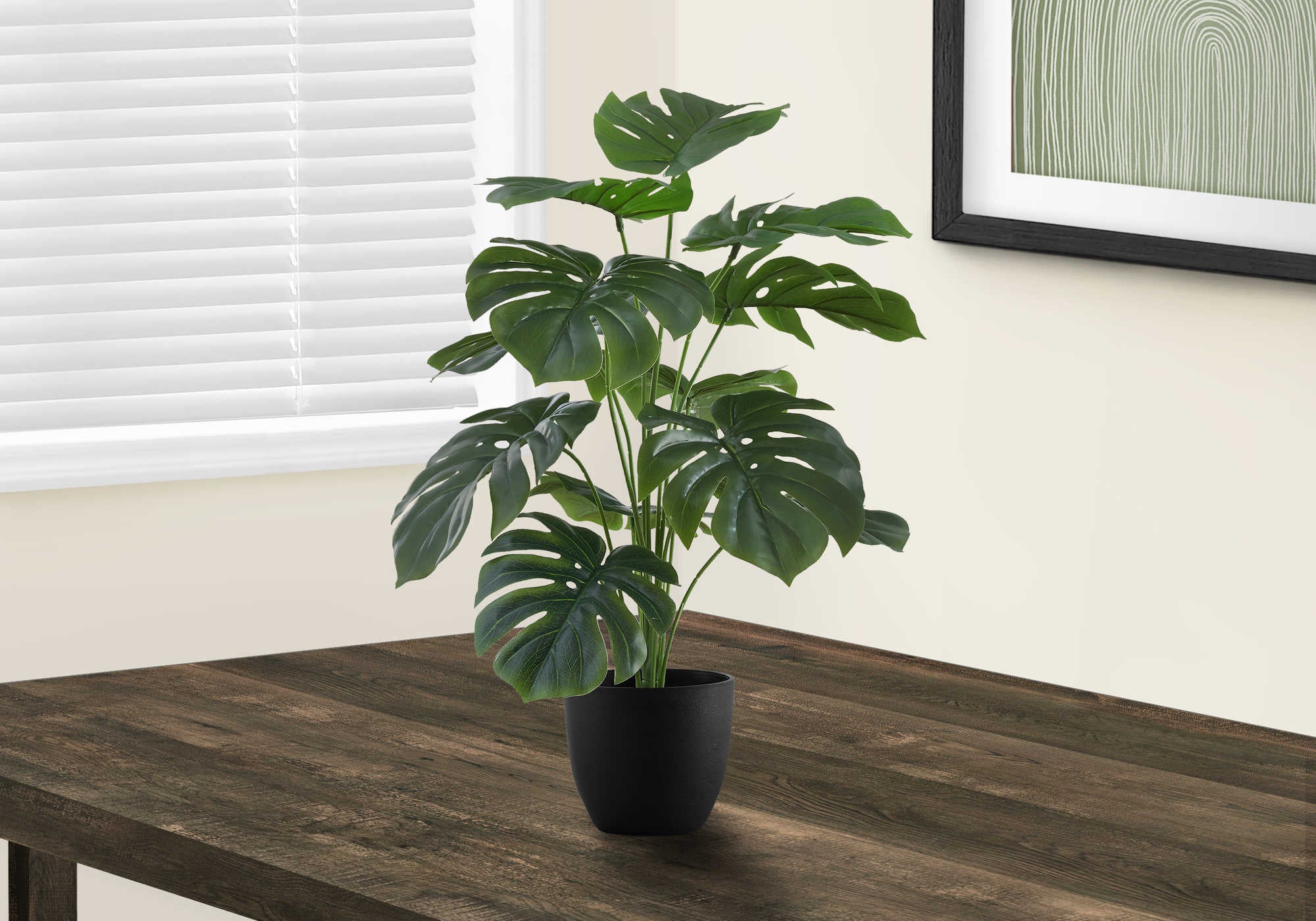 PLANTE ARTIFICIELLE - 24"H / MONSTERA D'INTÉRIEUR / POT NOIR DE 5" # I 9576