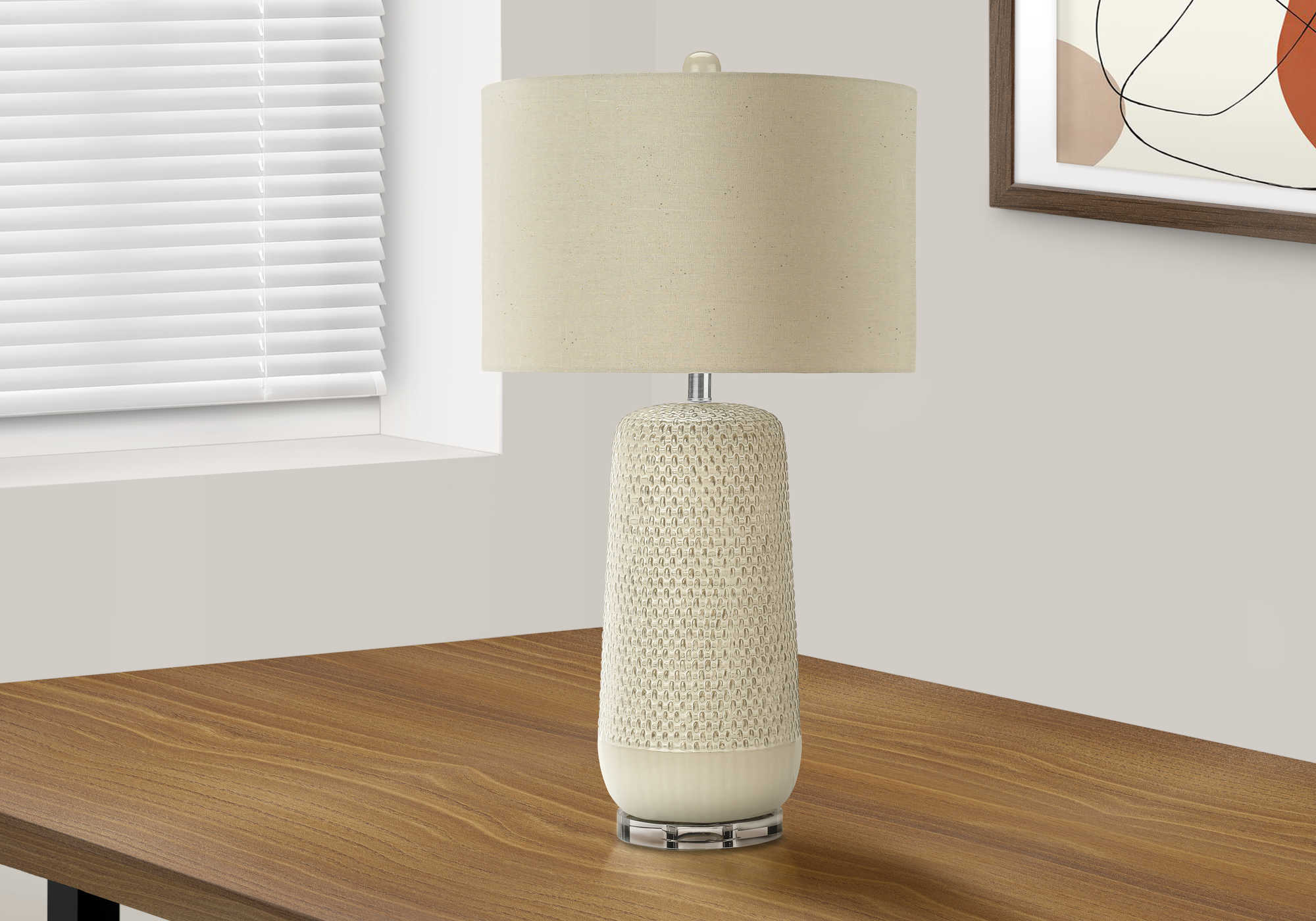 LIGHTING - 31"H TABLE LAMP CREAM CERAMIC / BEIGE SHADE # I 9605