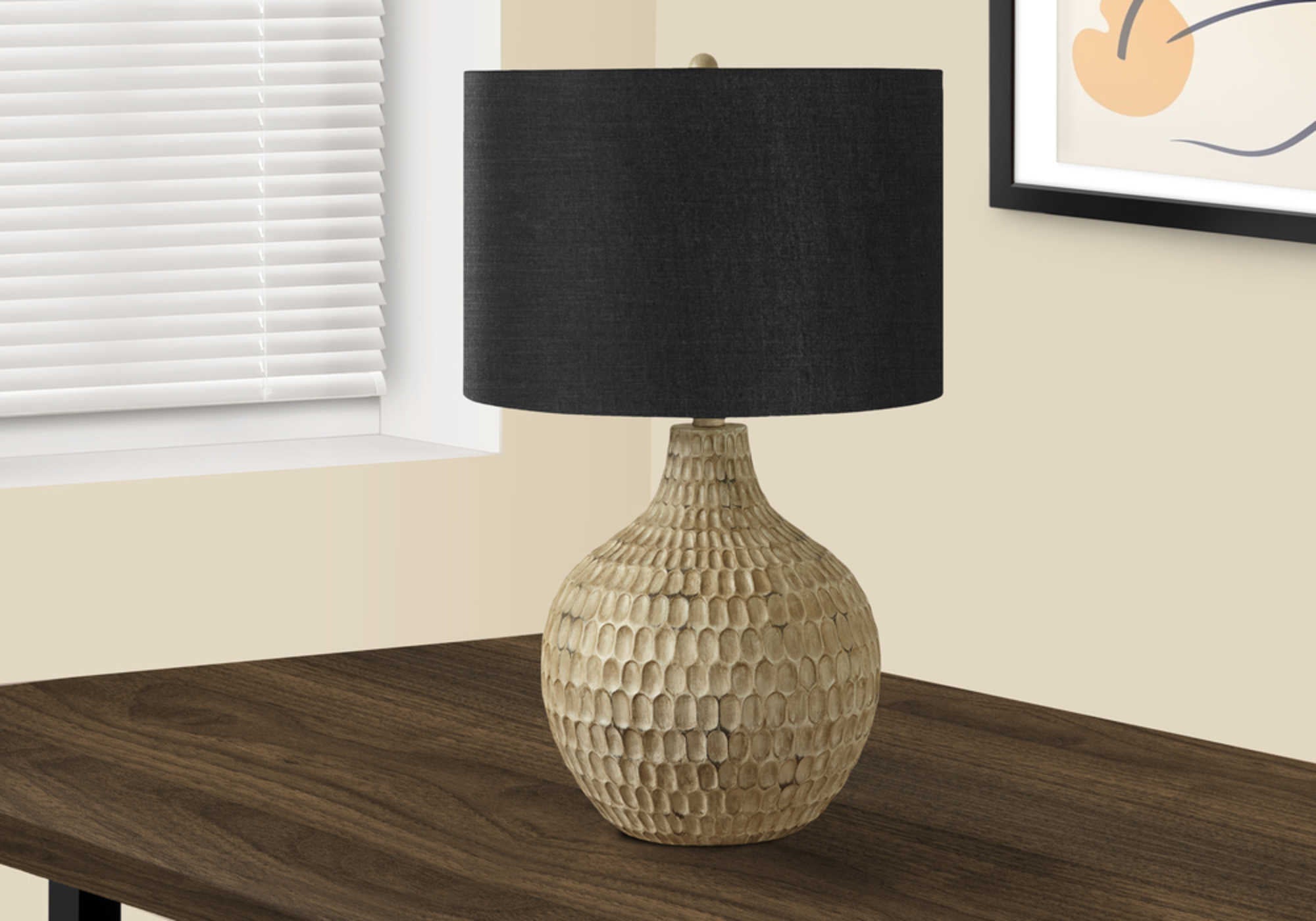 LIGHTING - 25"H TABLE LAMP BROWN RESIN / BLACK SHADE # I 9606