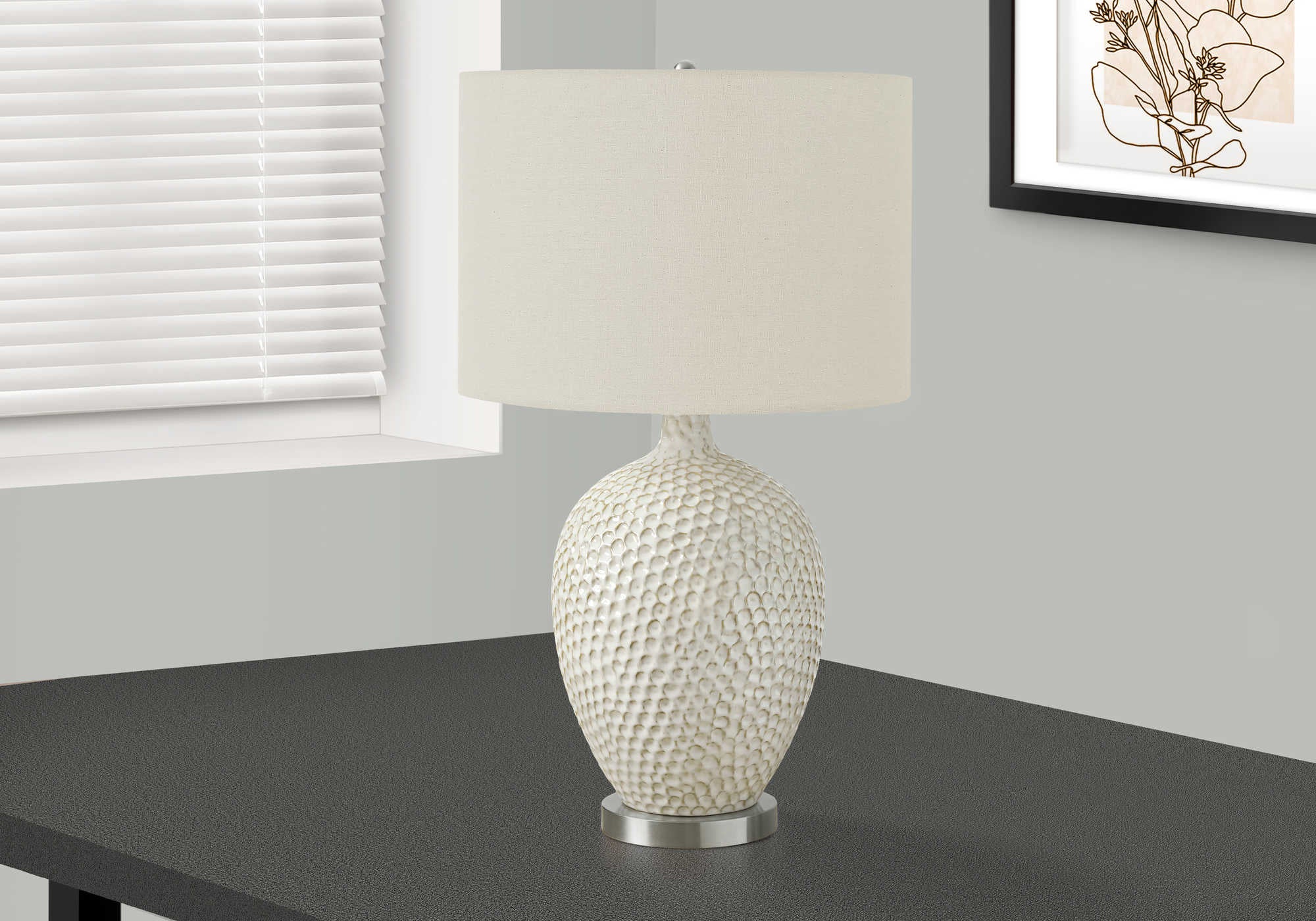 LIGHTING - 28"H TABLE LAMP CREAM CERAMIC / IVORY SHADE # I 9607