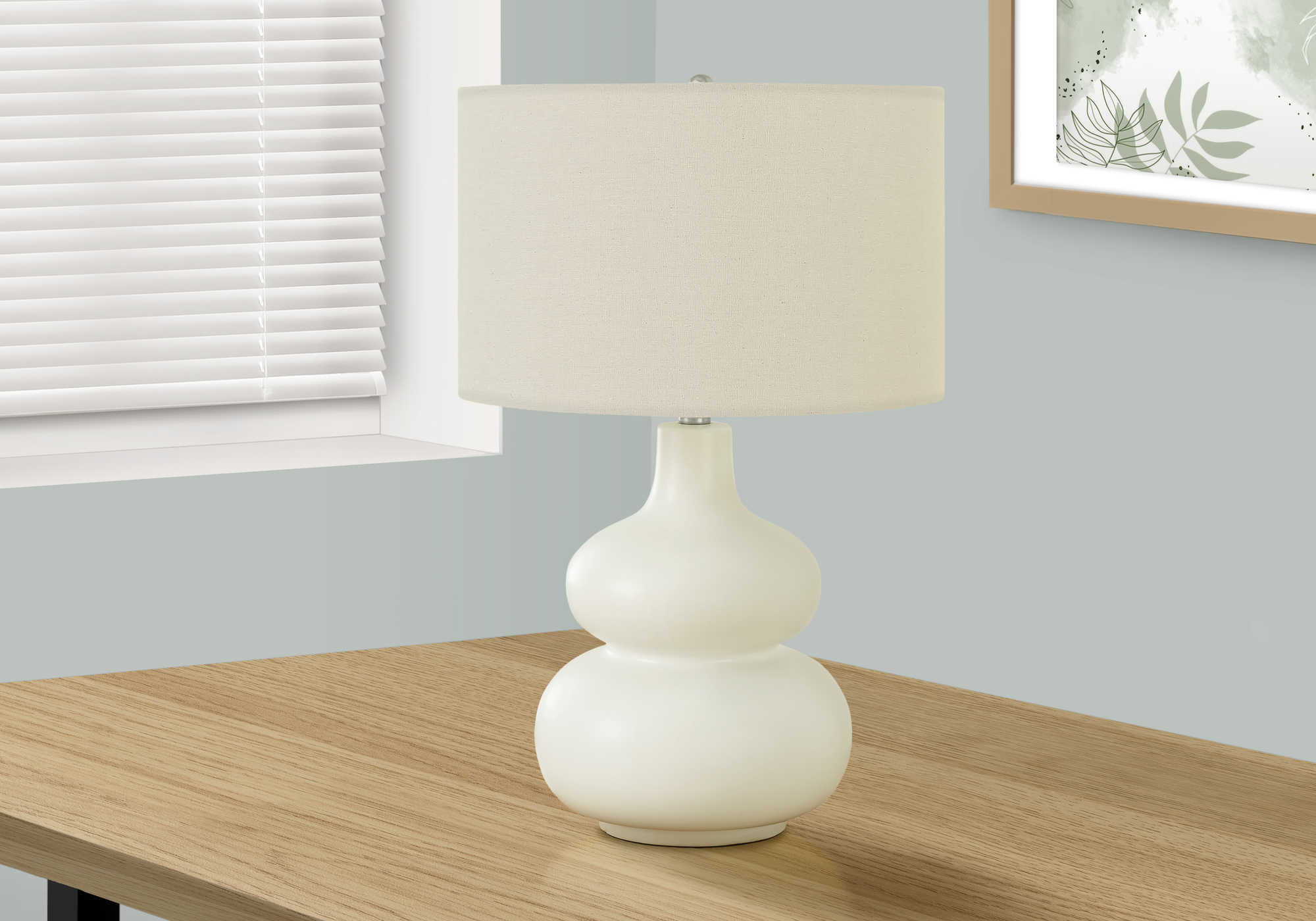 LIGHTING - 25"H TABLE LAMP CREAM CERAMIC / IVORY SHADE # I 9608