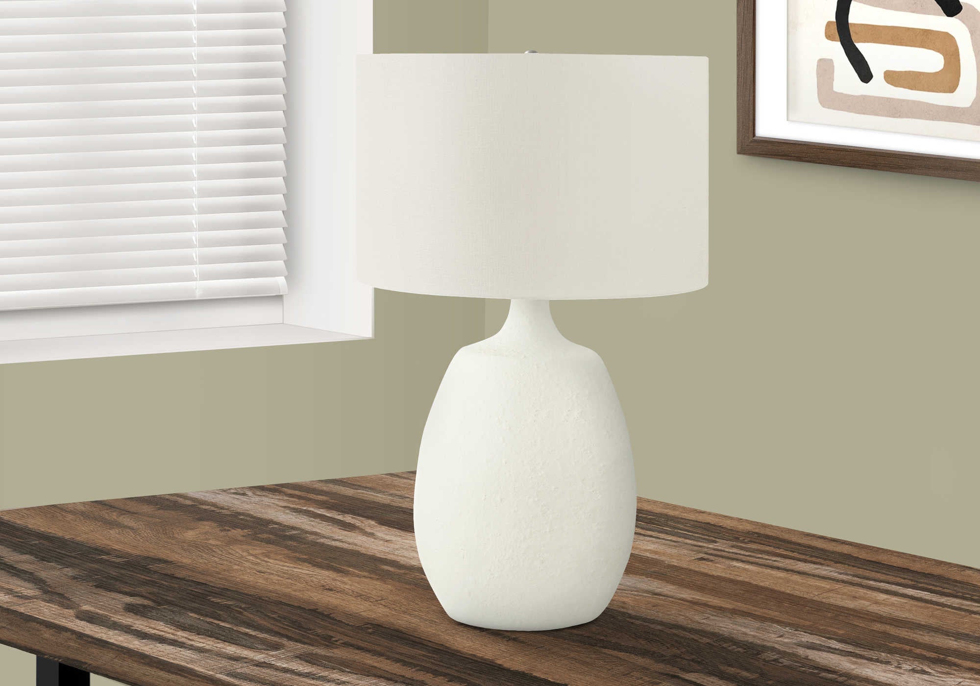 LIGHTING - 26"H TABLE LAMP CREAM RESIN / IVORY SHADE # I 9609