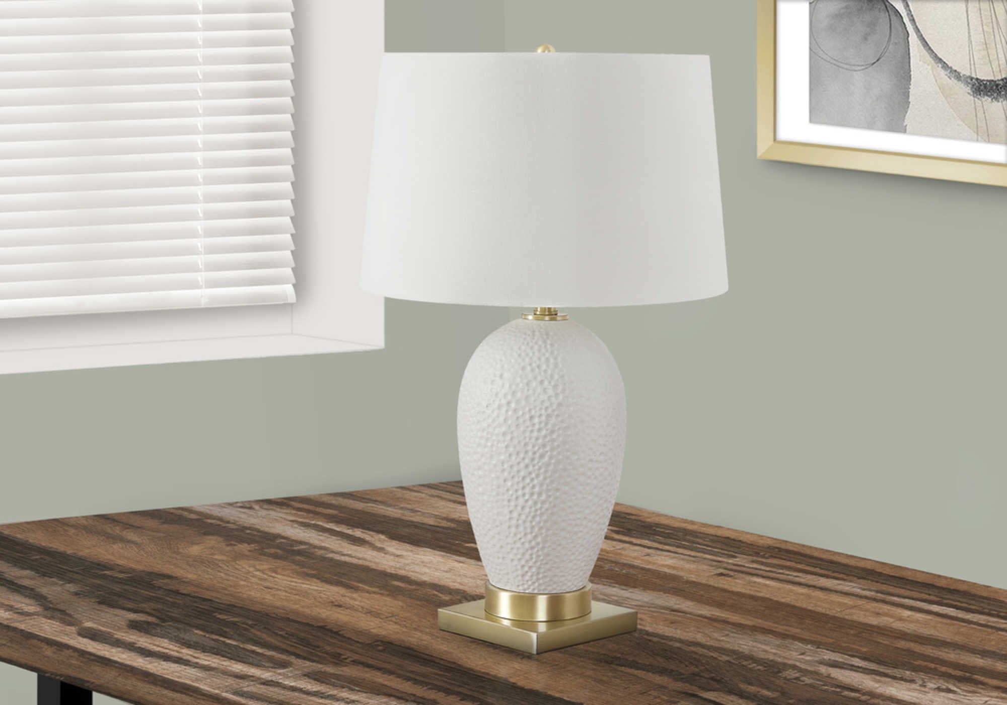 LIGHTING - 26"H TABLE LAMP WHITE CERAMIC / IVORY SHADE # I 9610