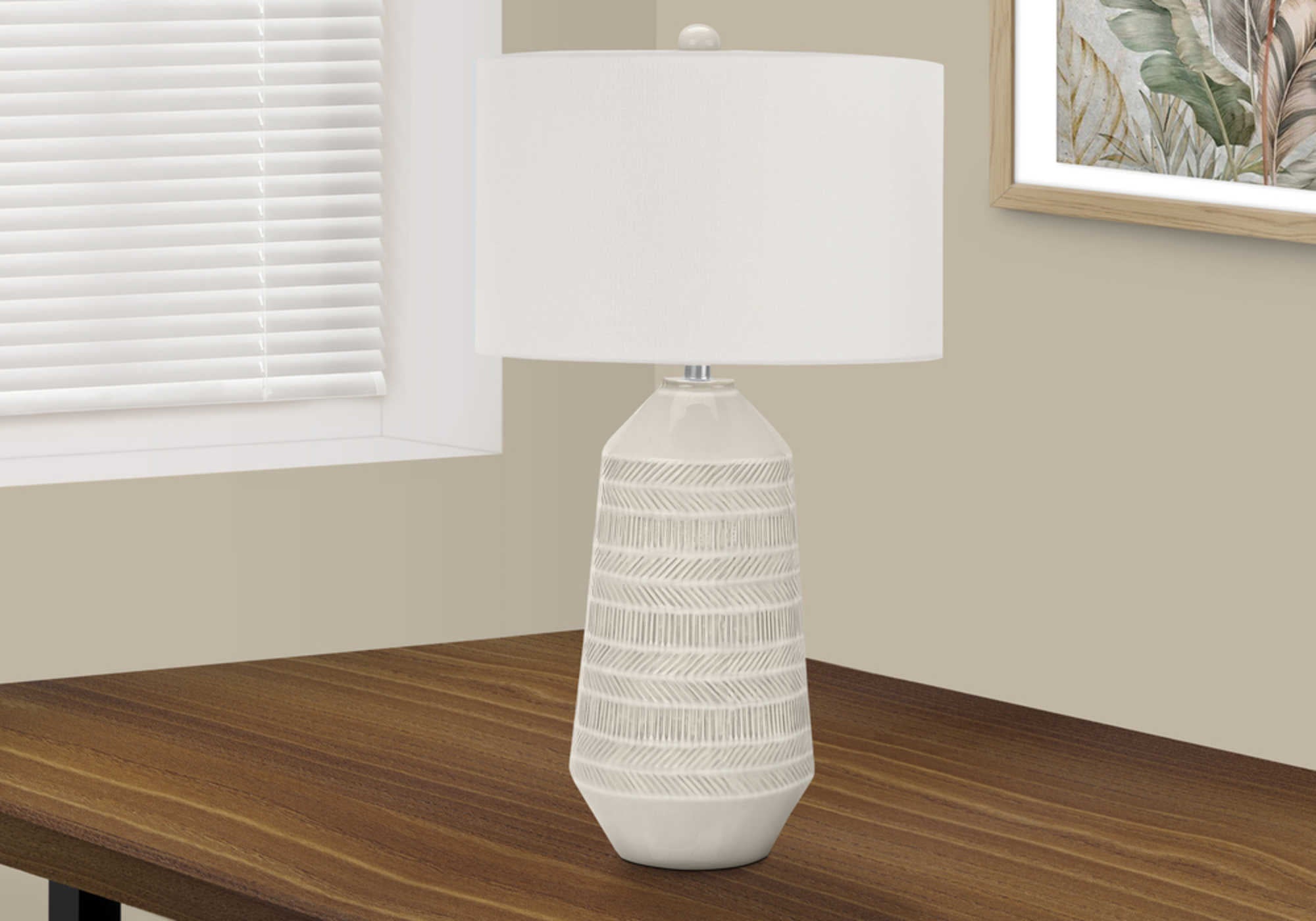 LIGHTING - 33"H TABLE LAMP CREAM CERAMIC / IVORY SHADE # I 9613