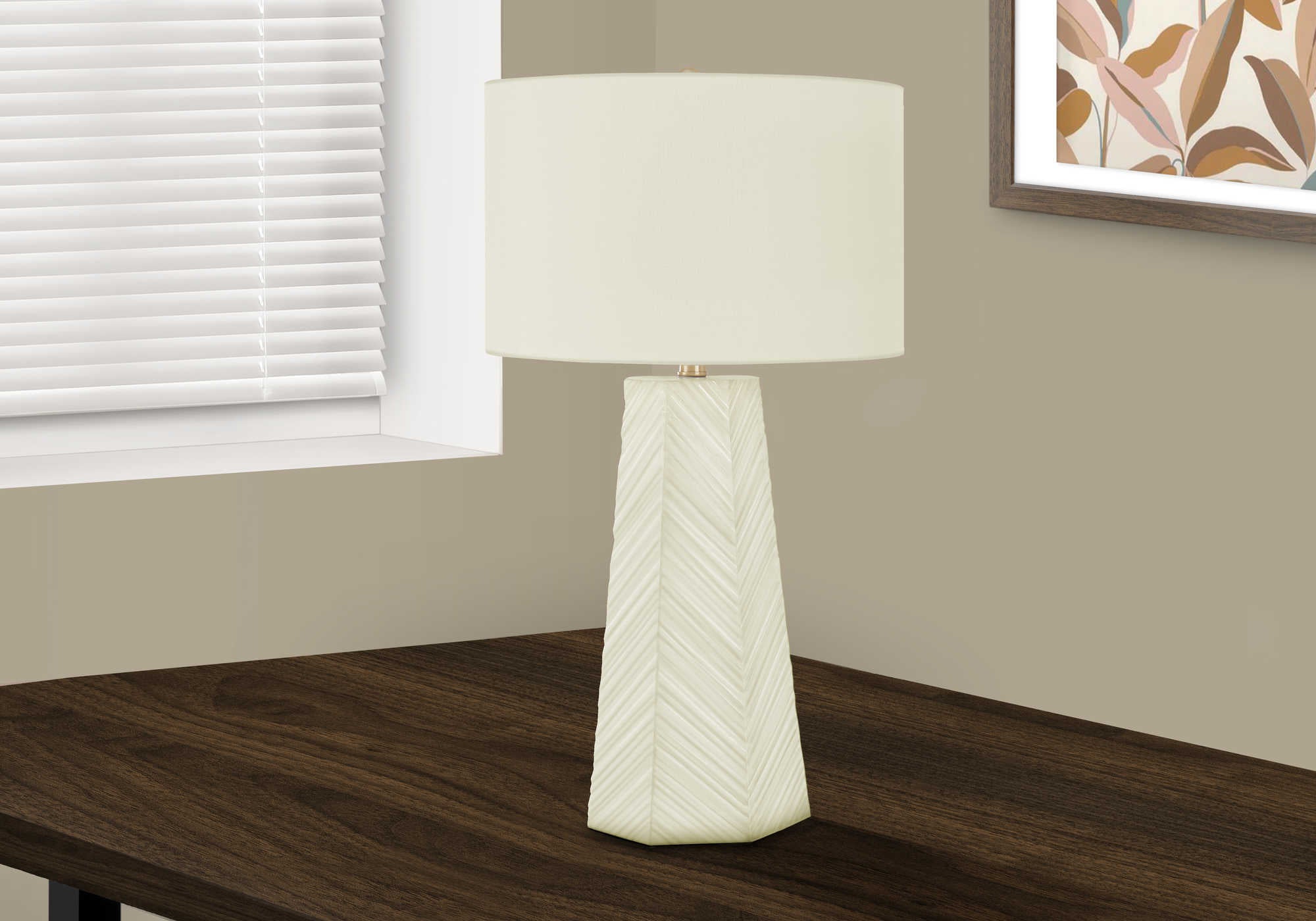 LIGHTING - 29"H TABLE LAMP WHITE CERAMIC / IVORY SHADE # I 9614