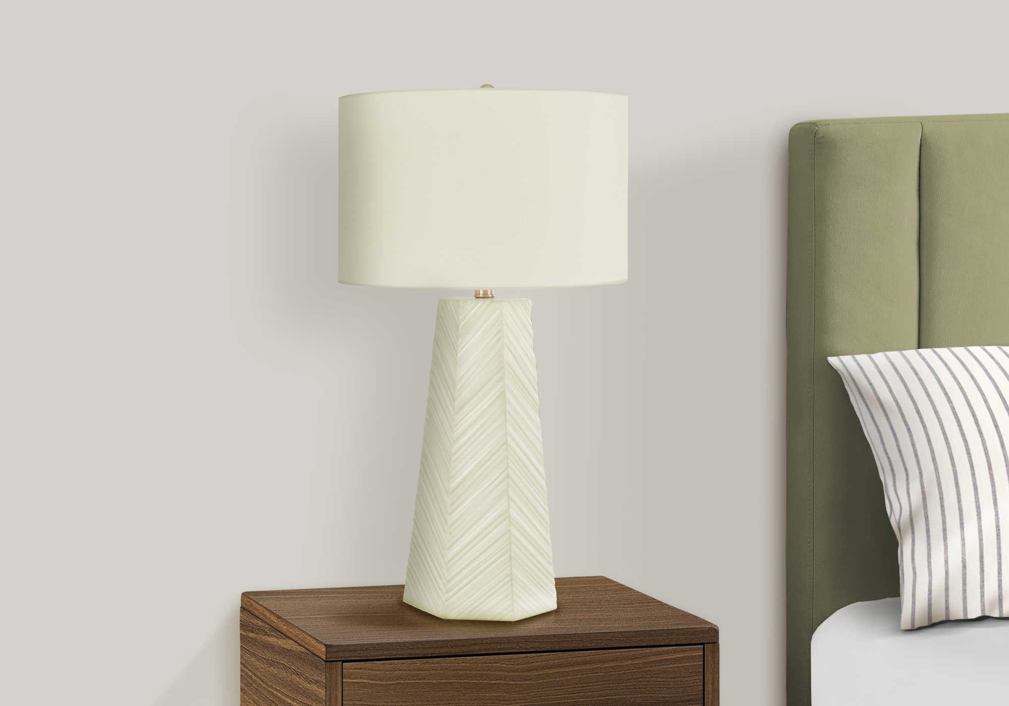 LIGHTING - 29"H TABLE LAMP WHITE CERAMIC / IVORY SHADE # I 9614